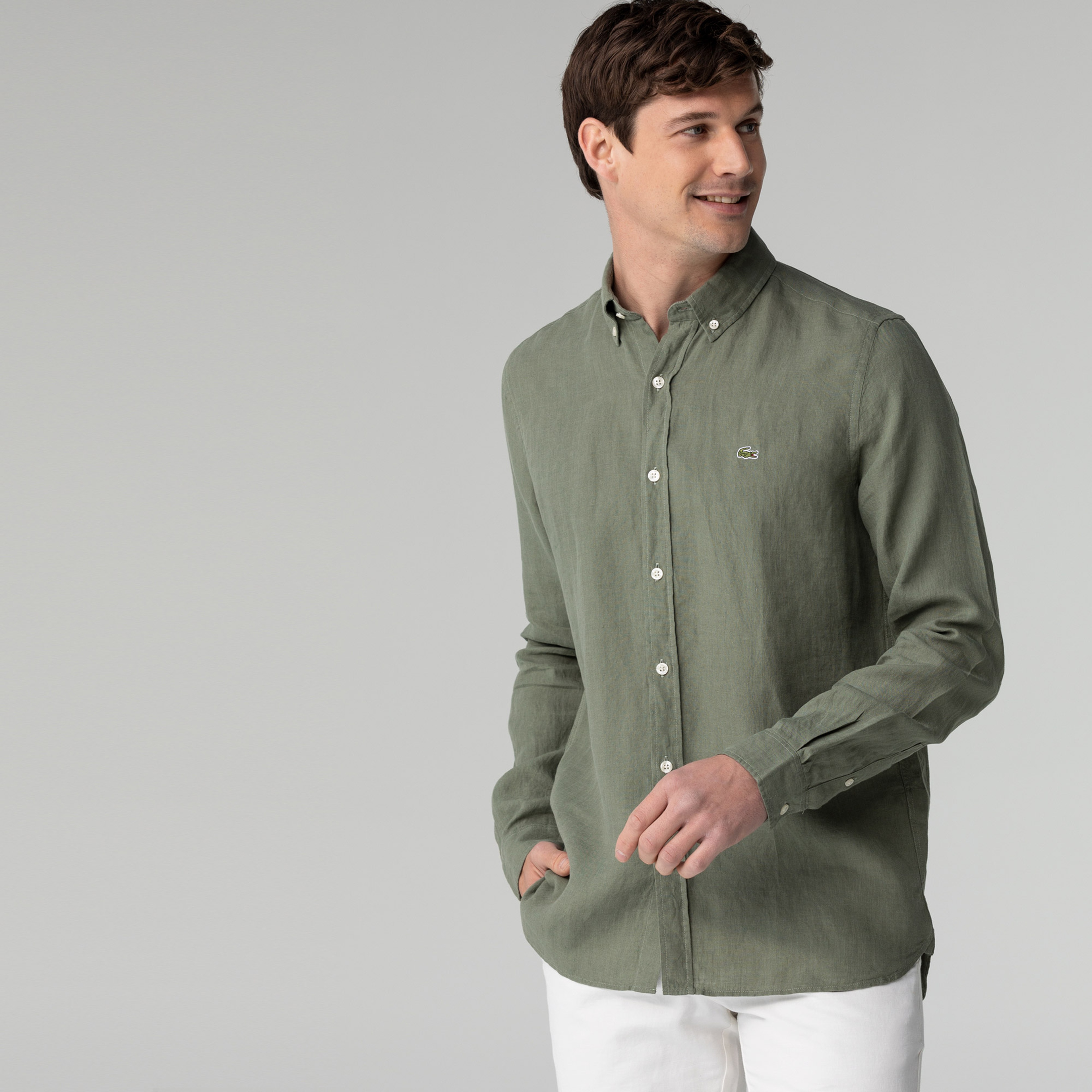 Lacoste Erkek Slim Fit Haki Gömlek