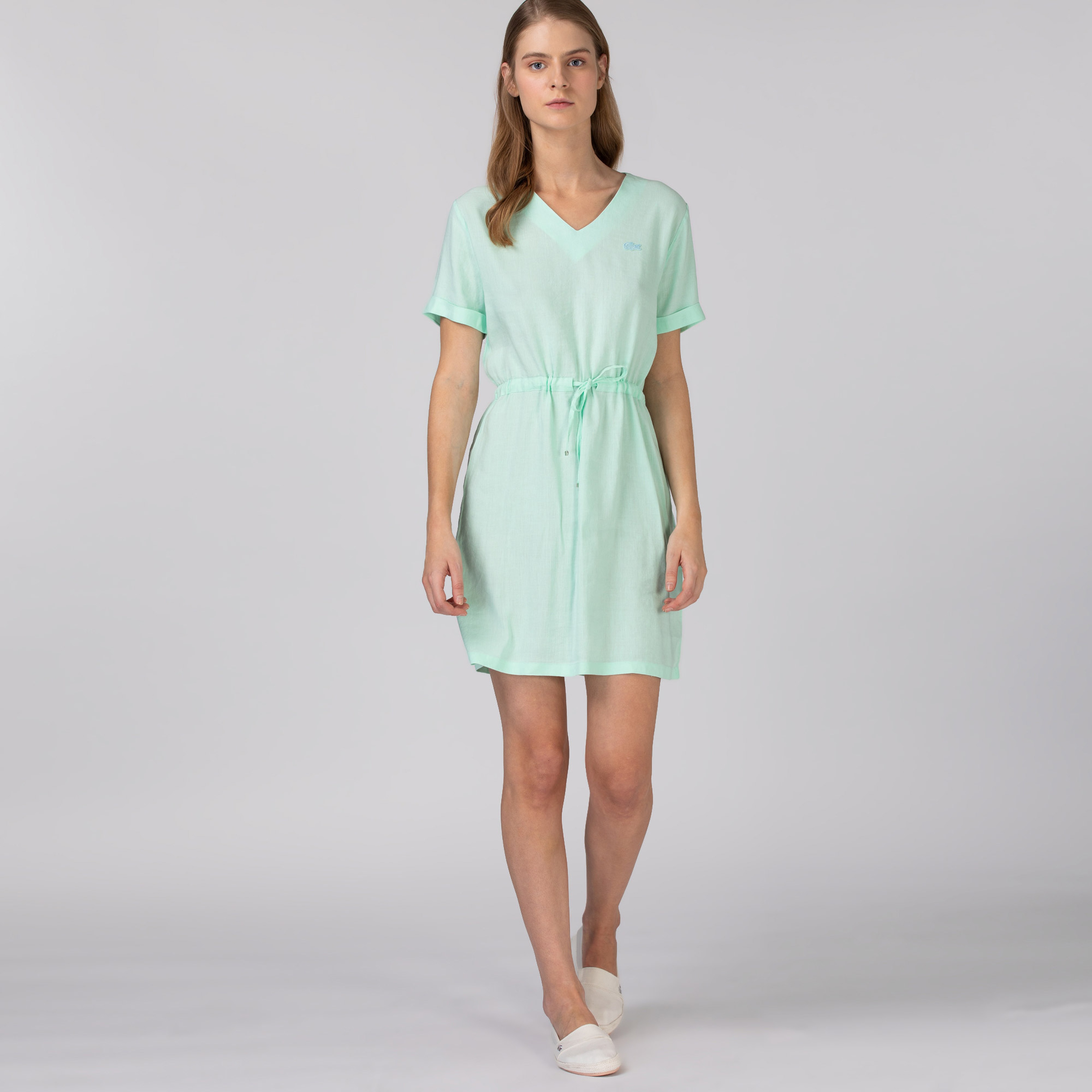 Lacoste Kadın Kısa Kollu V Yaka Açık Yeşil Elbise