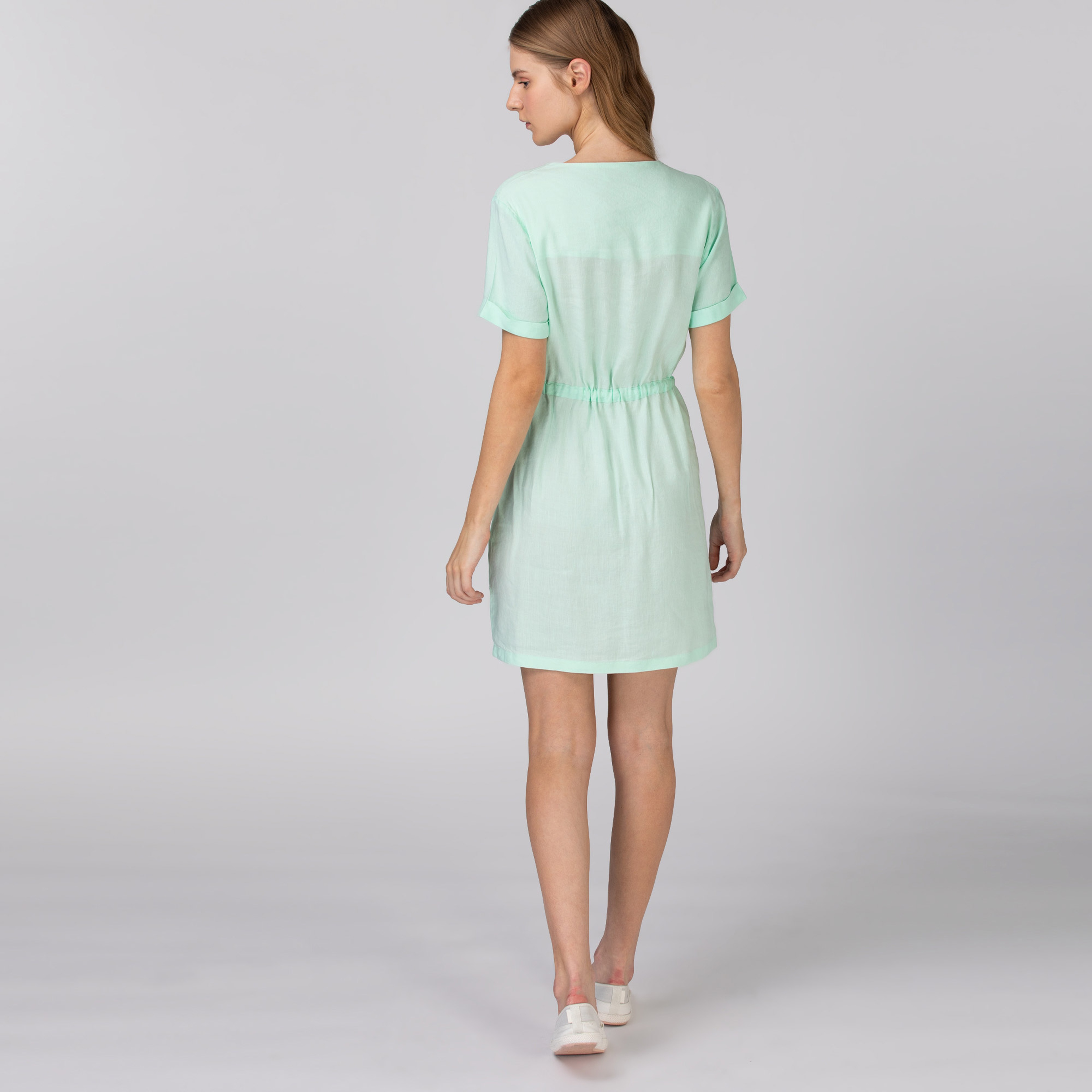 Lacoste Kadın Kısa Kollu V Yaka Açık Yeşil Elbise