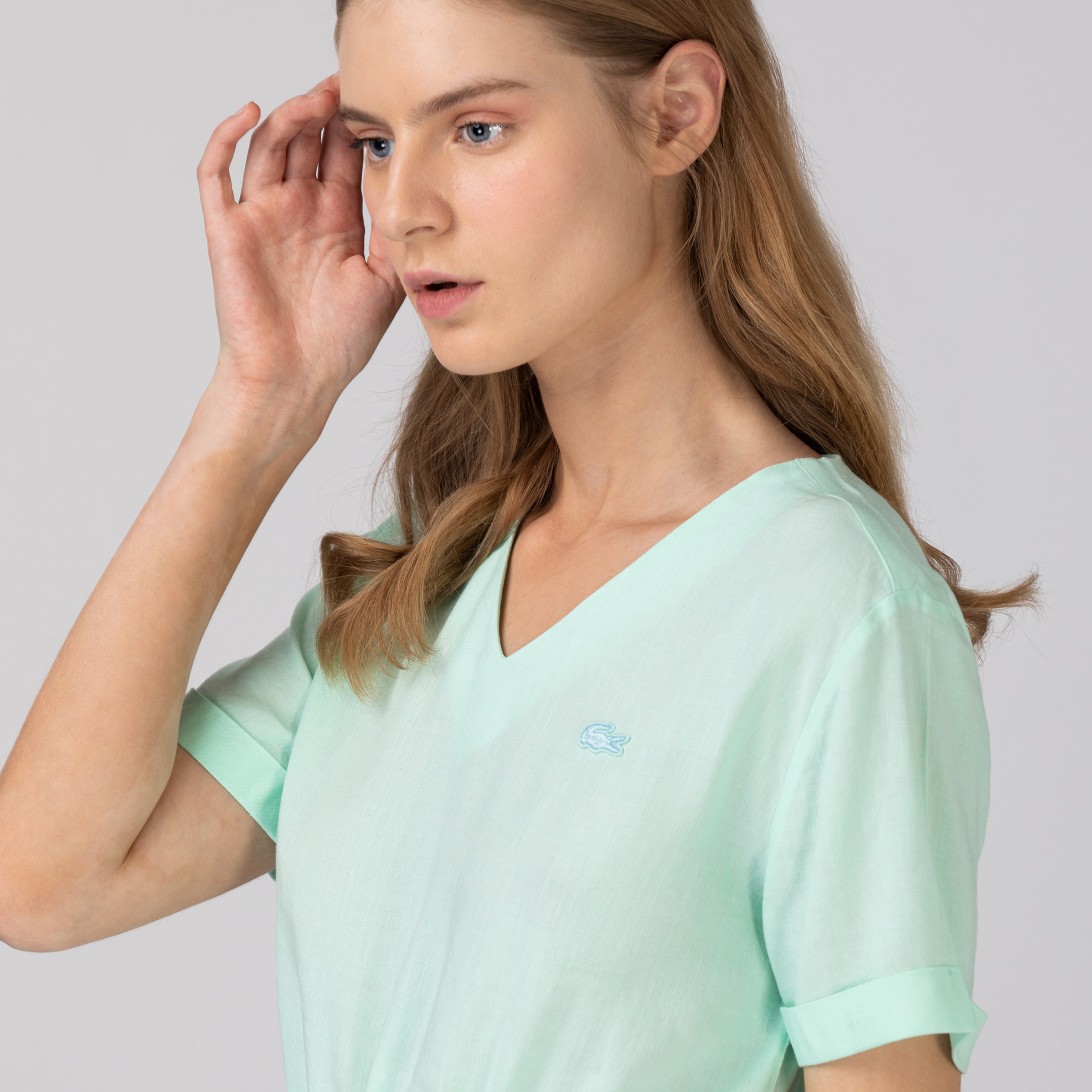 Lacoste Kadın Kısa Kollu V Yaka Açık Yeşil Elbise