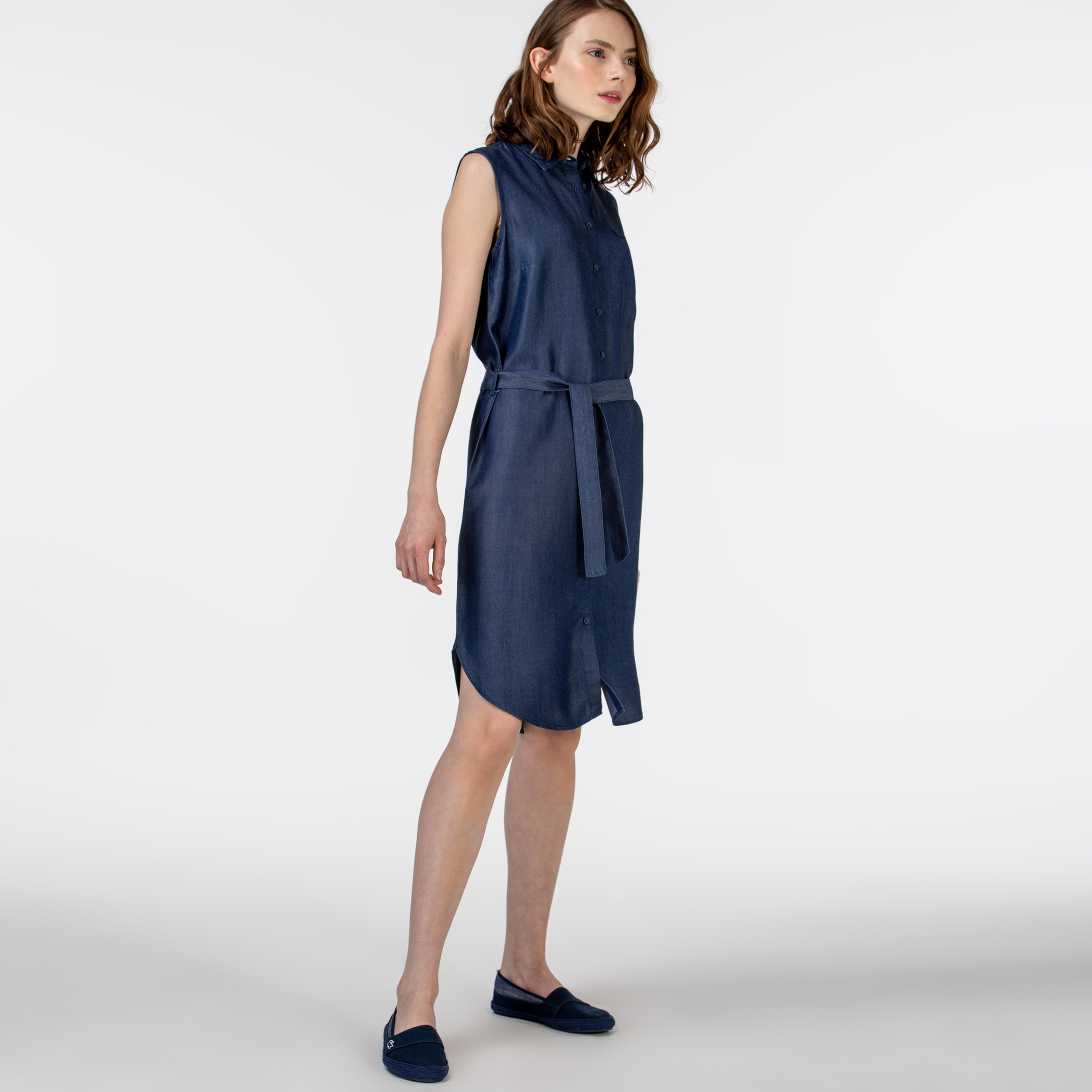 Lacoste Kadın Kolsuz Gömlek Yaka Denim Elbise