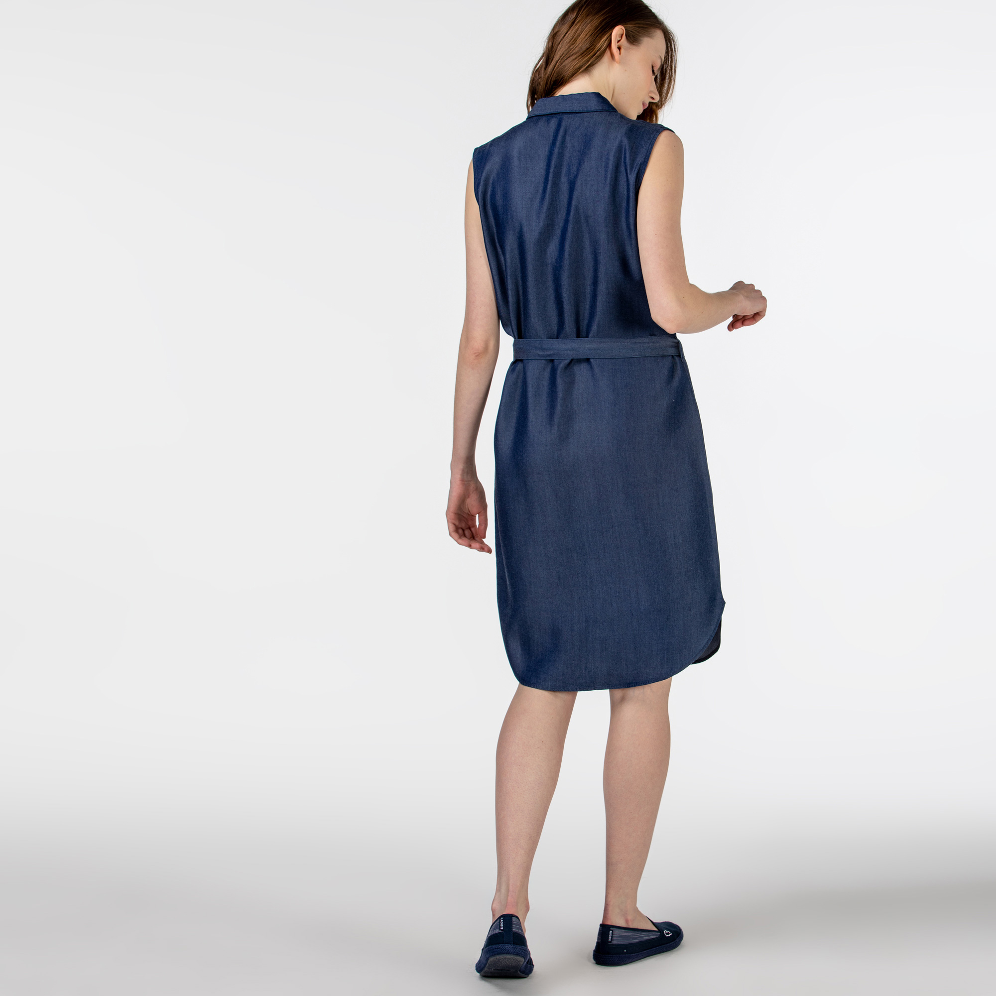 Lacoste Kadın Kolsuz Gömlek Yaka Denim Elbise