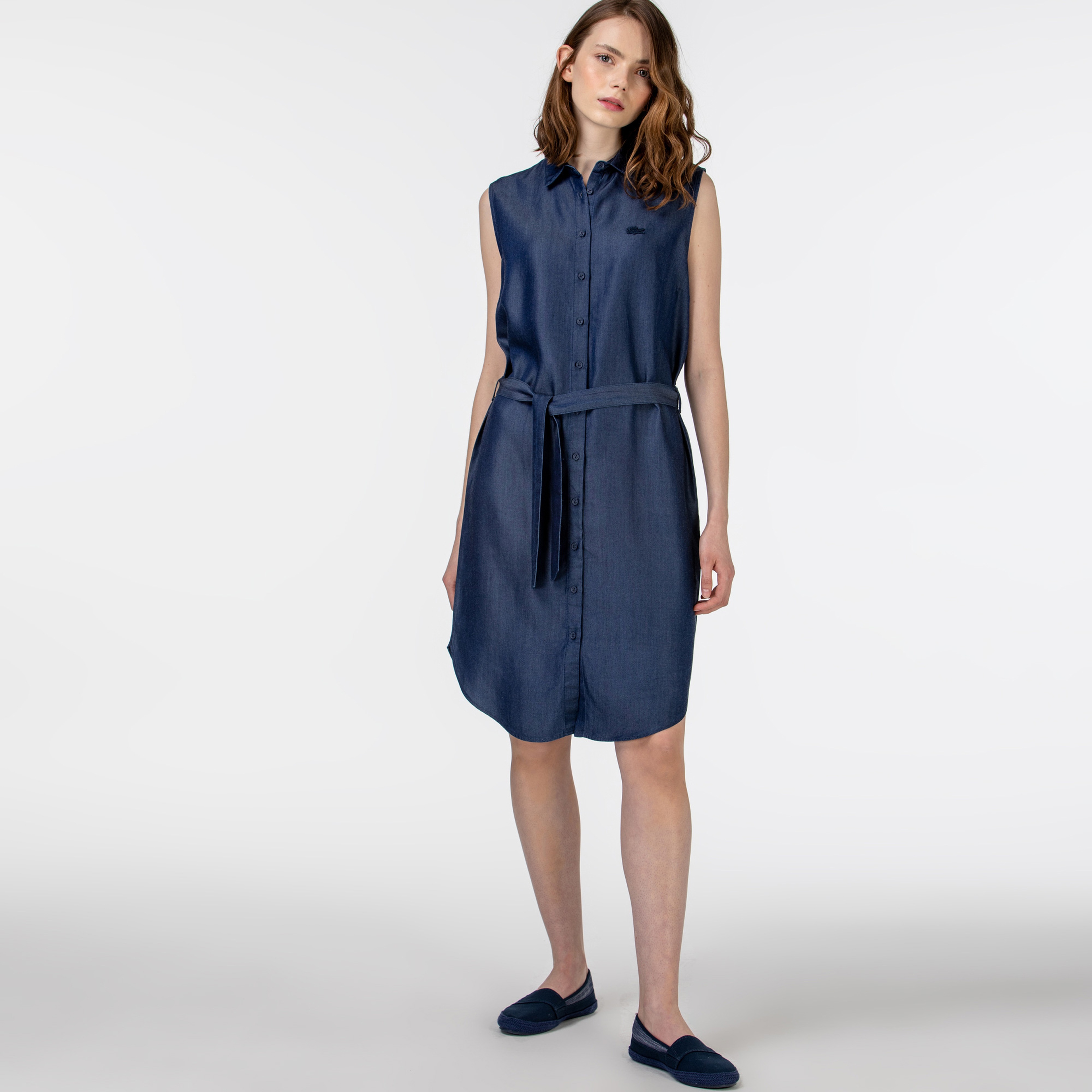 Lacoste Kadın Kolsuz Gömlek Yaka Denim Elbise