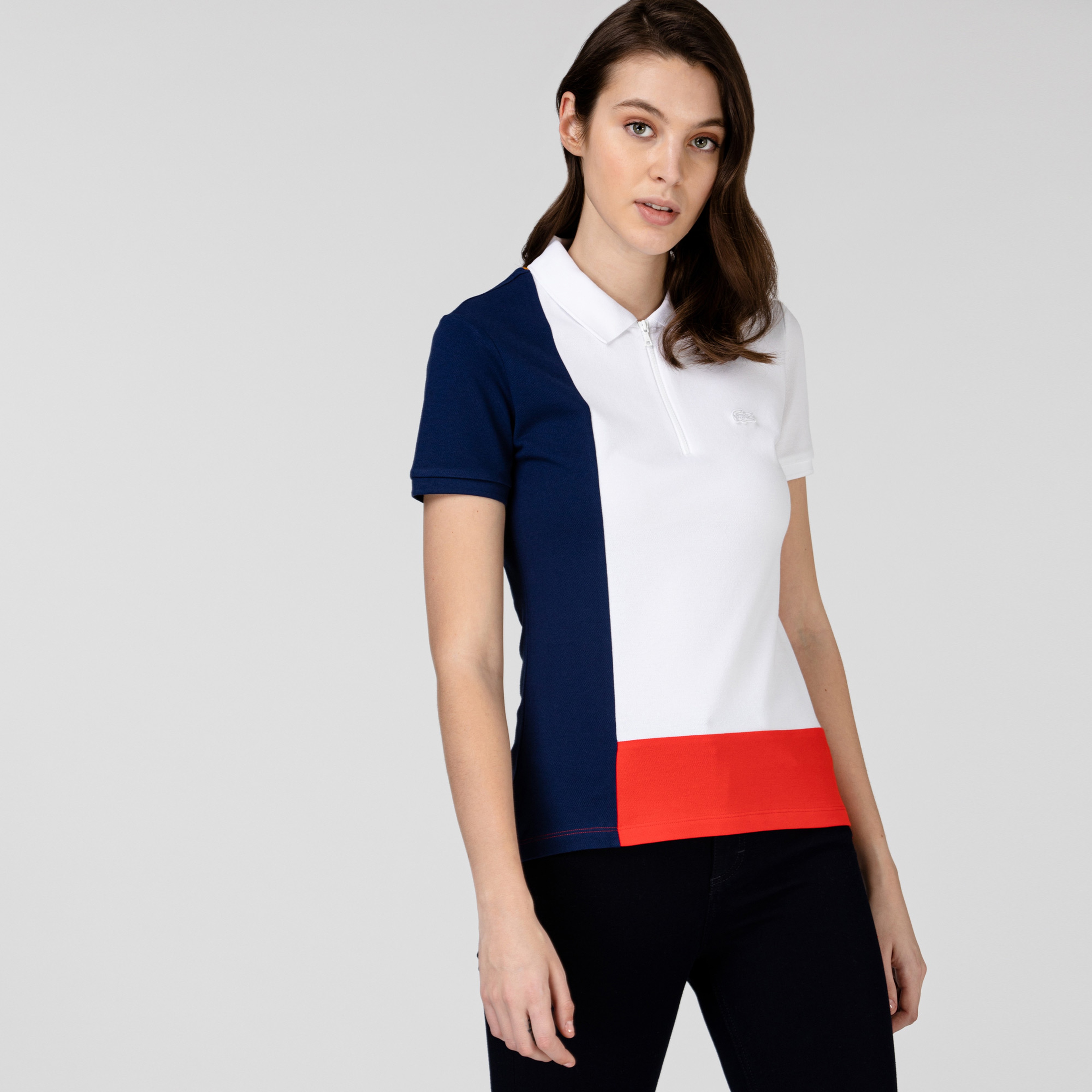 Lacoste Kadın Fermuarlı Yaka Renk Bloklu Renkli Polo