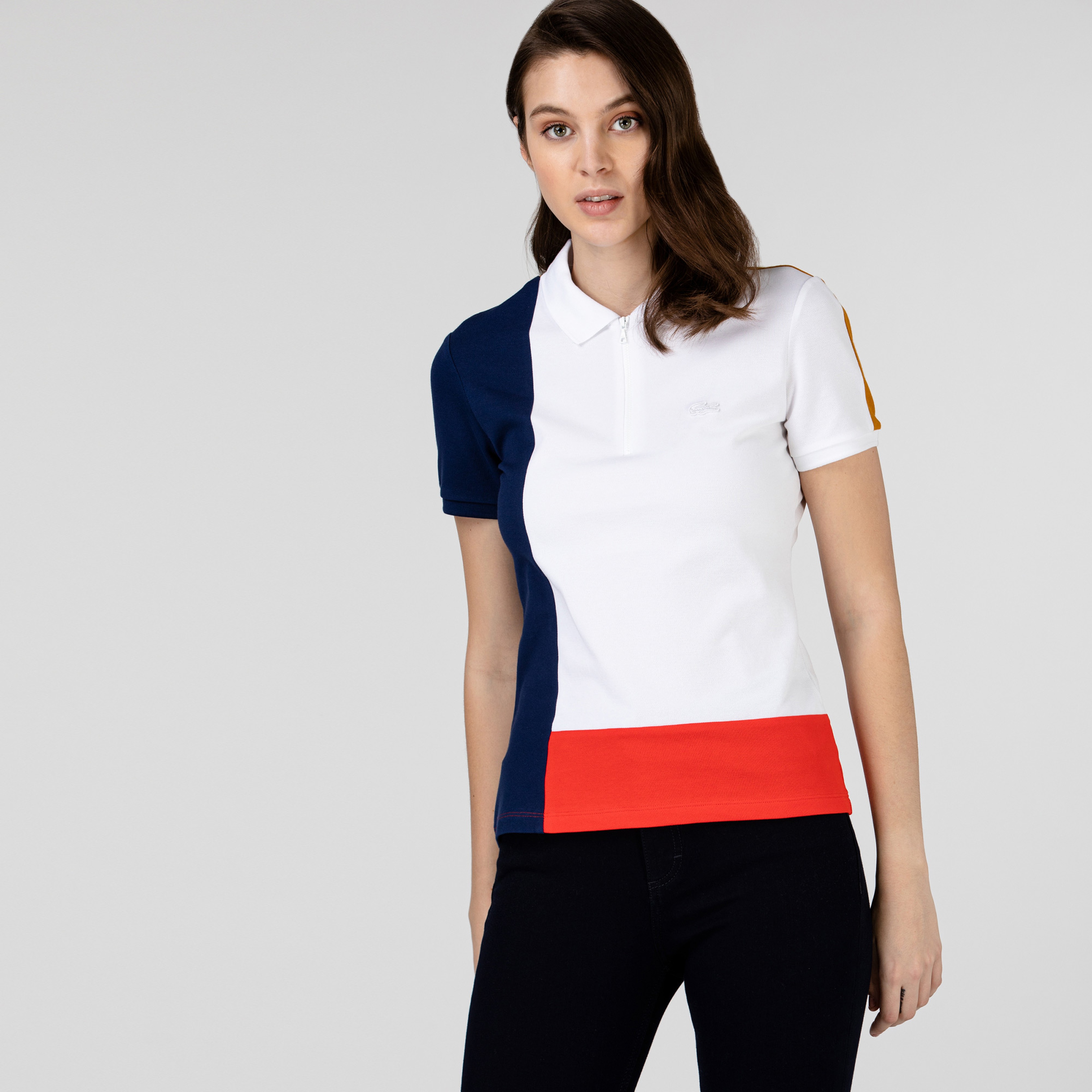 Lacoste Kadın Fermuarlı Yaka Renk Bloklu Renkli Polo