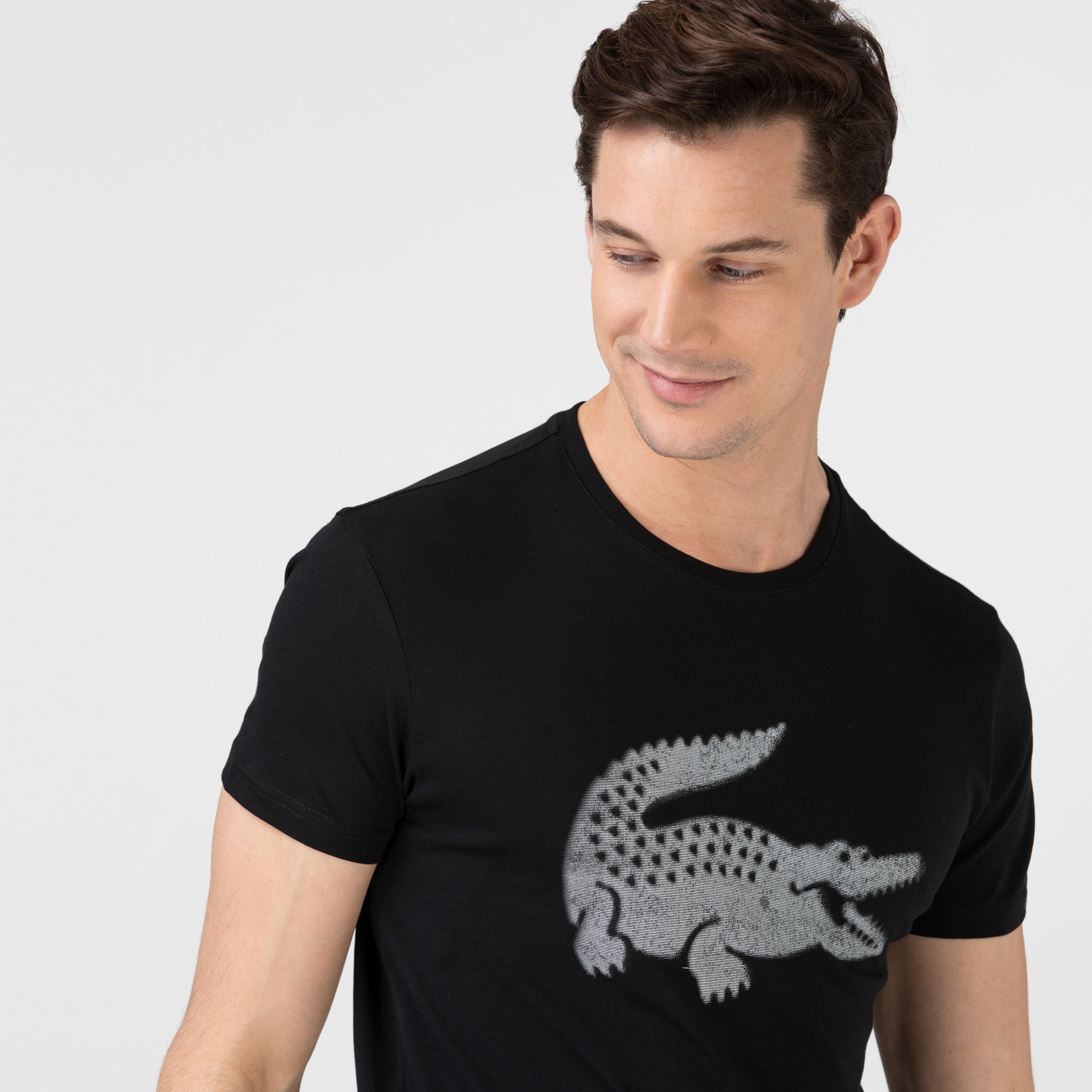 Lacoste Erkek Slim Fit Bisiklet Yaka Timsah Baskılı Siyah T-Shirt