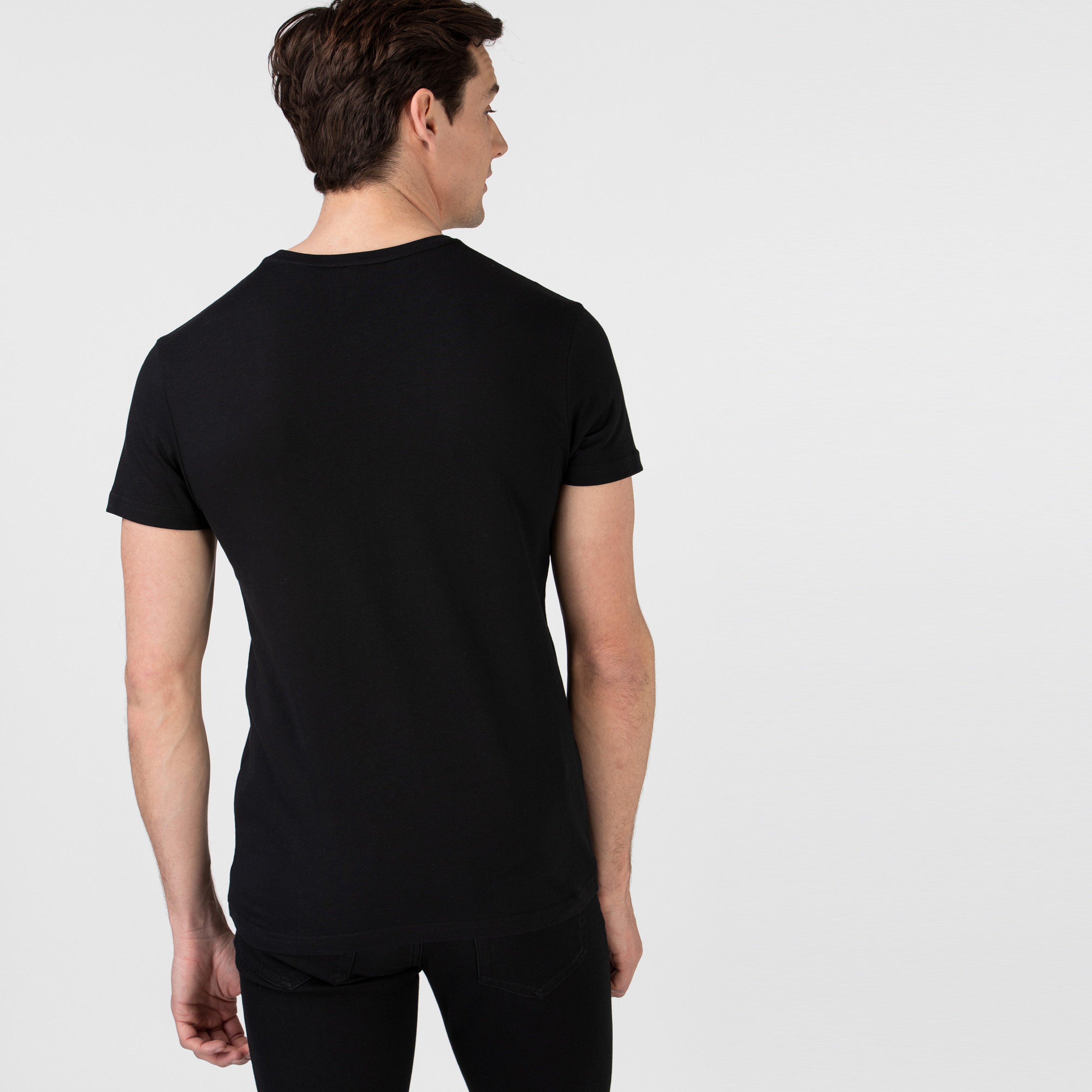 Lacoste Erkek Slim Fit Bisiklet Yaka Timsah Baskılı Siyah T-Shirt