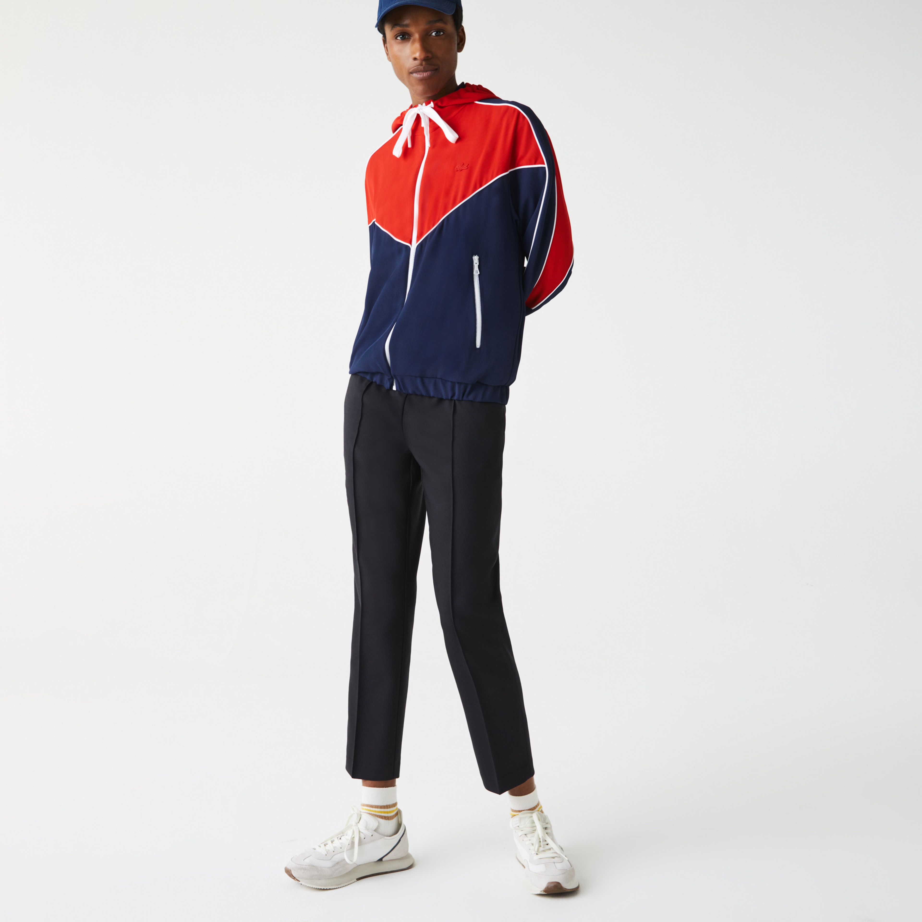 Lacoste Erkek Fermuarlı Kapüşonlu Kırmızı-Lacivert Eşofman Üstü