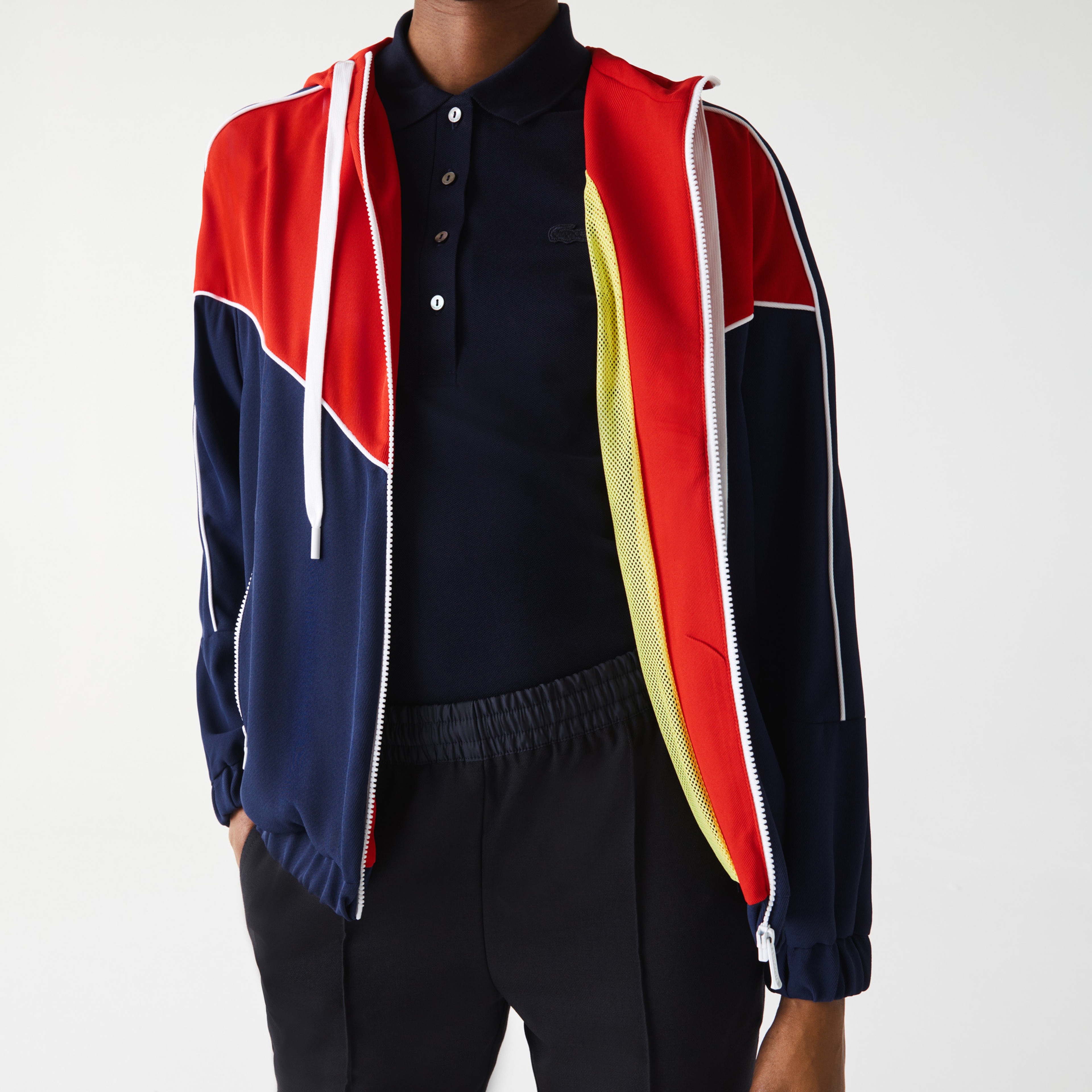 Lacoste Erkek Fermuarlı Kapüşonlu Kırmızı-Lacivert Eşofman Üstü