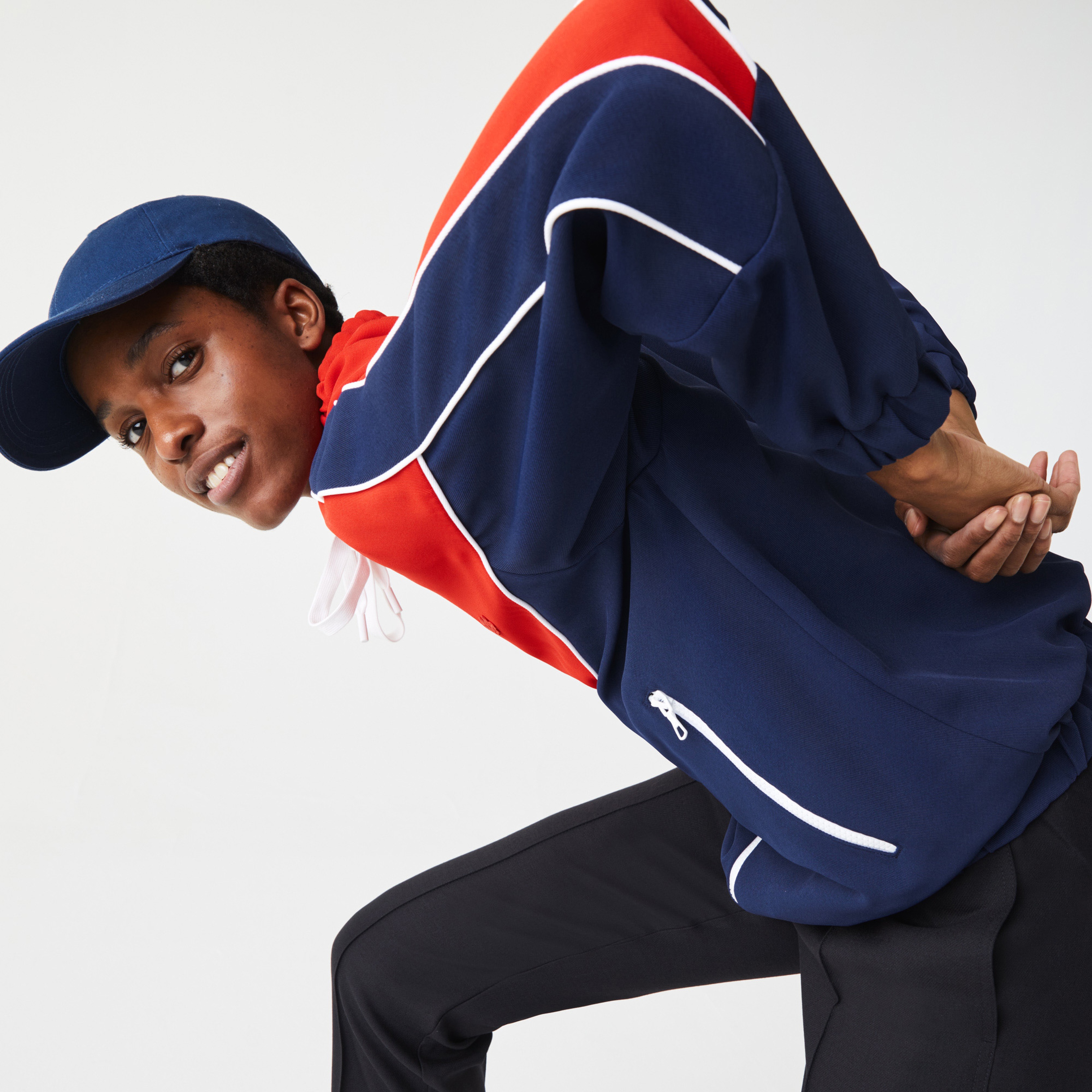 Lacoste Erkek Fermuarlı Kapüşonlu Kırmızı-Lacivert Eşofman Üstü