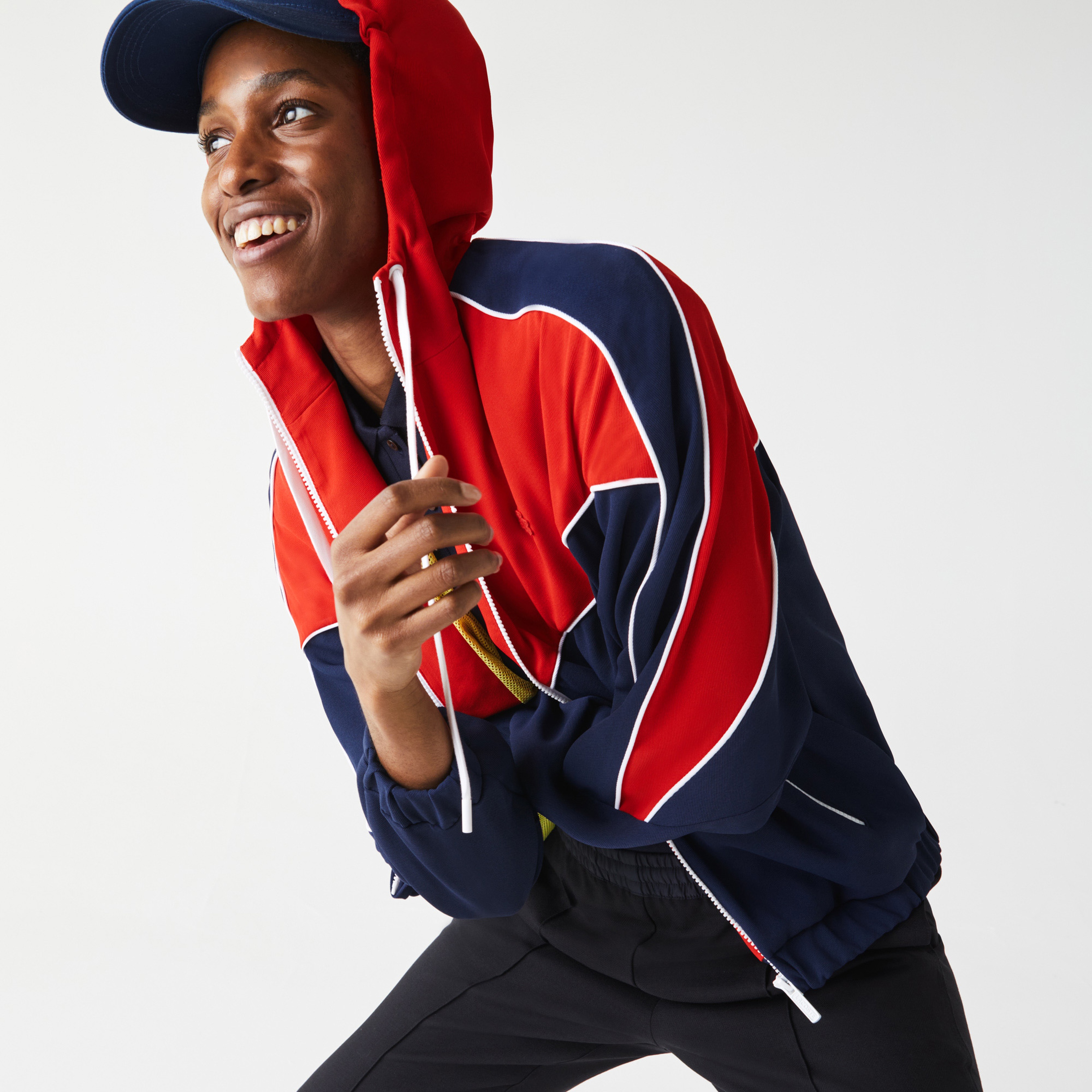 Lacoste Erkek Fermuarlı Kapüşonlu Kırmızı-Lacivert Eşofman Üstü