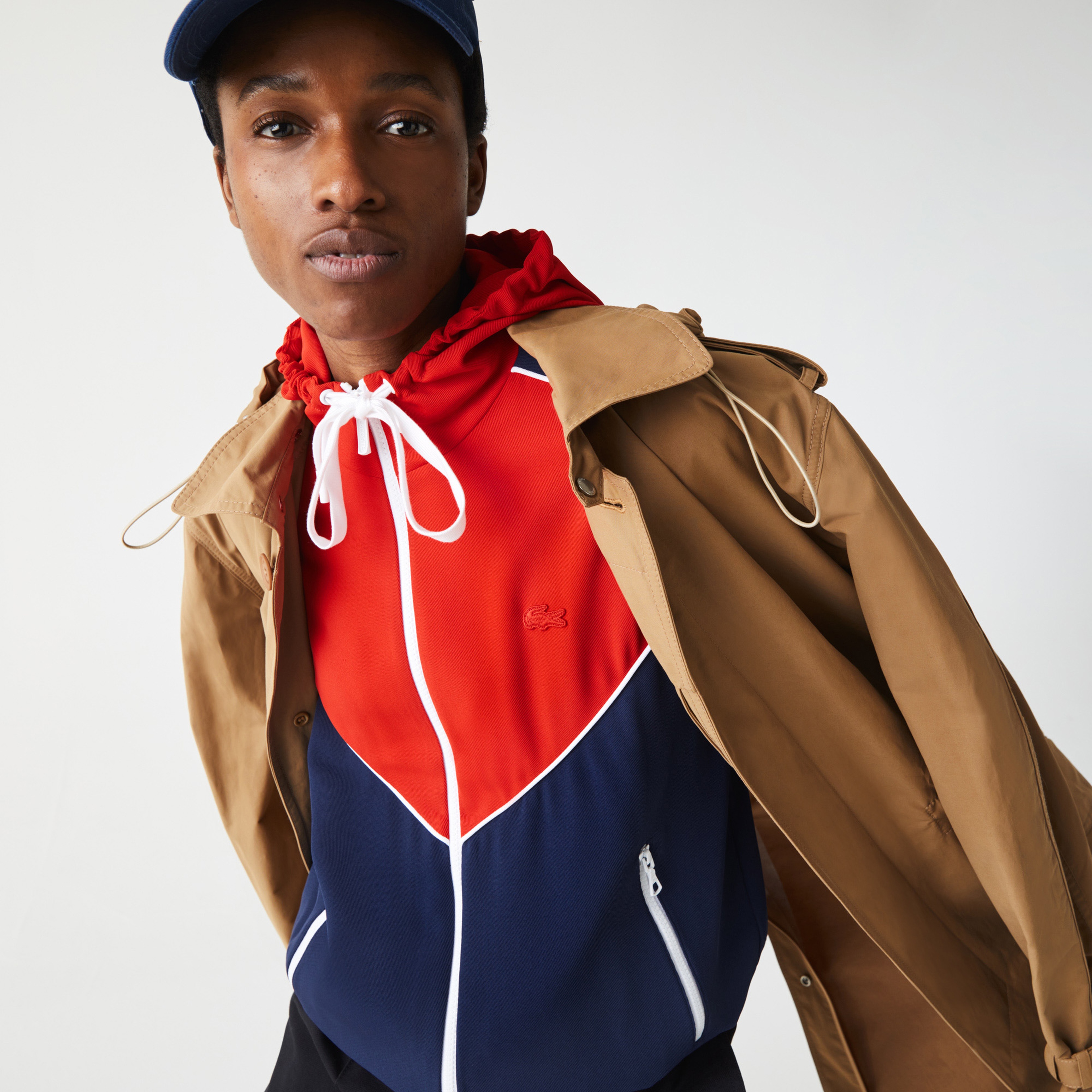 Lacoste Erkek Fermuarlı Kapüşonlu Kırmızı-Lacivert Eşofman Üstü