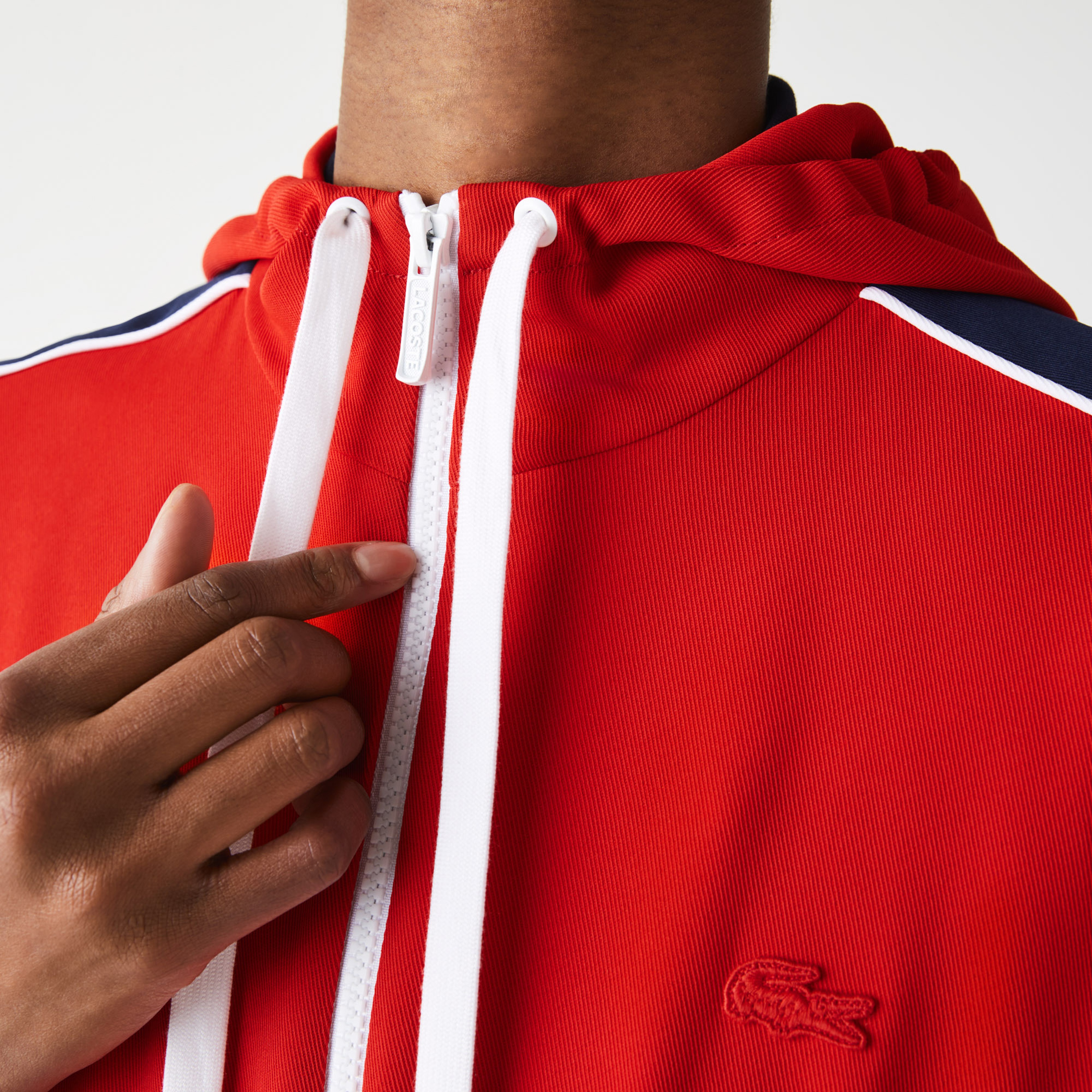 Lacoste Erkek Fermuarlı Kapüşonlu Kırmızı-Lacivert Eşofman Üstü