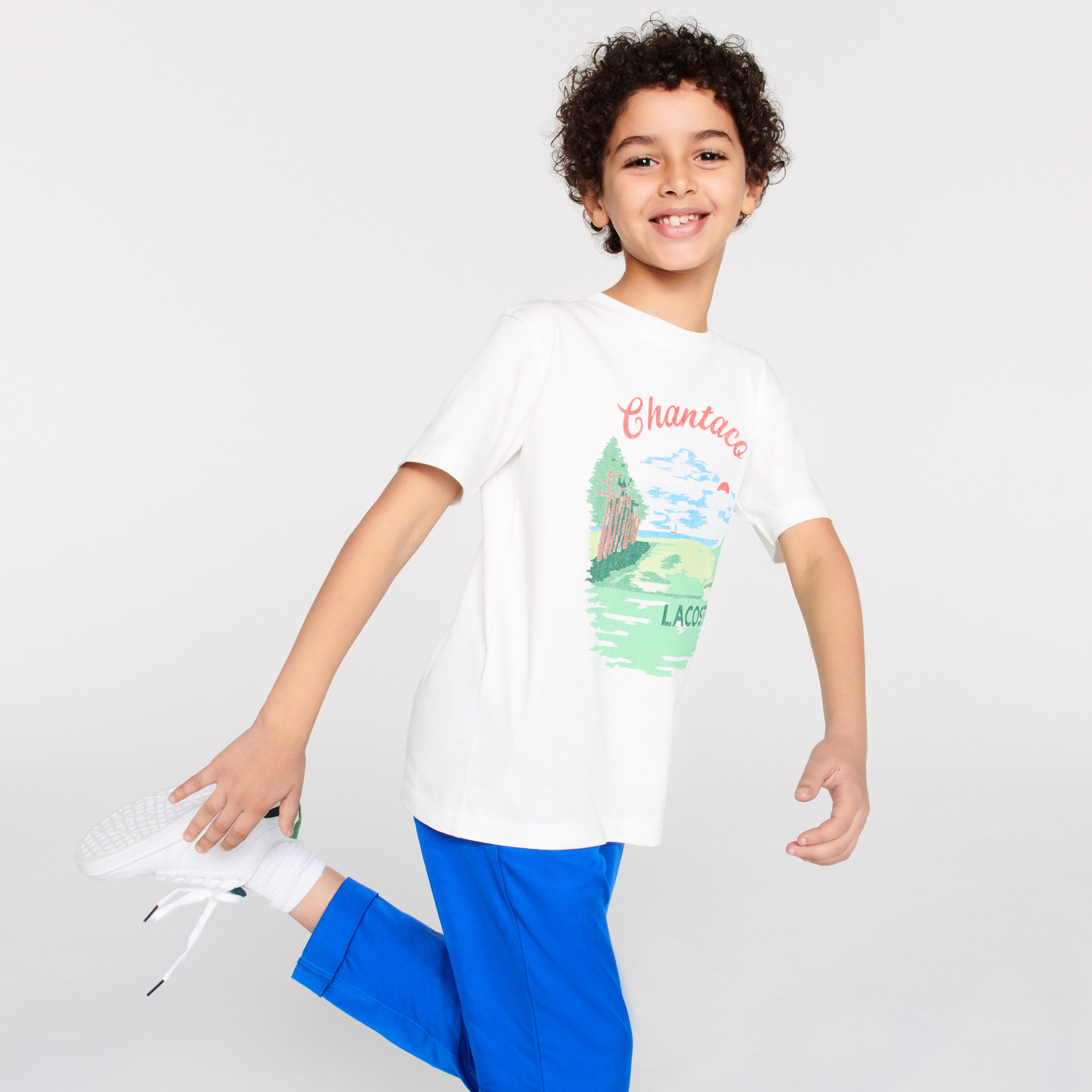Lacoste Çocuk Bisiklet Yaka Baskılı Beyaz T-Shirt