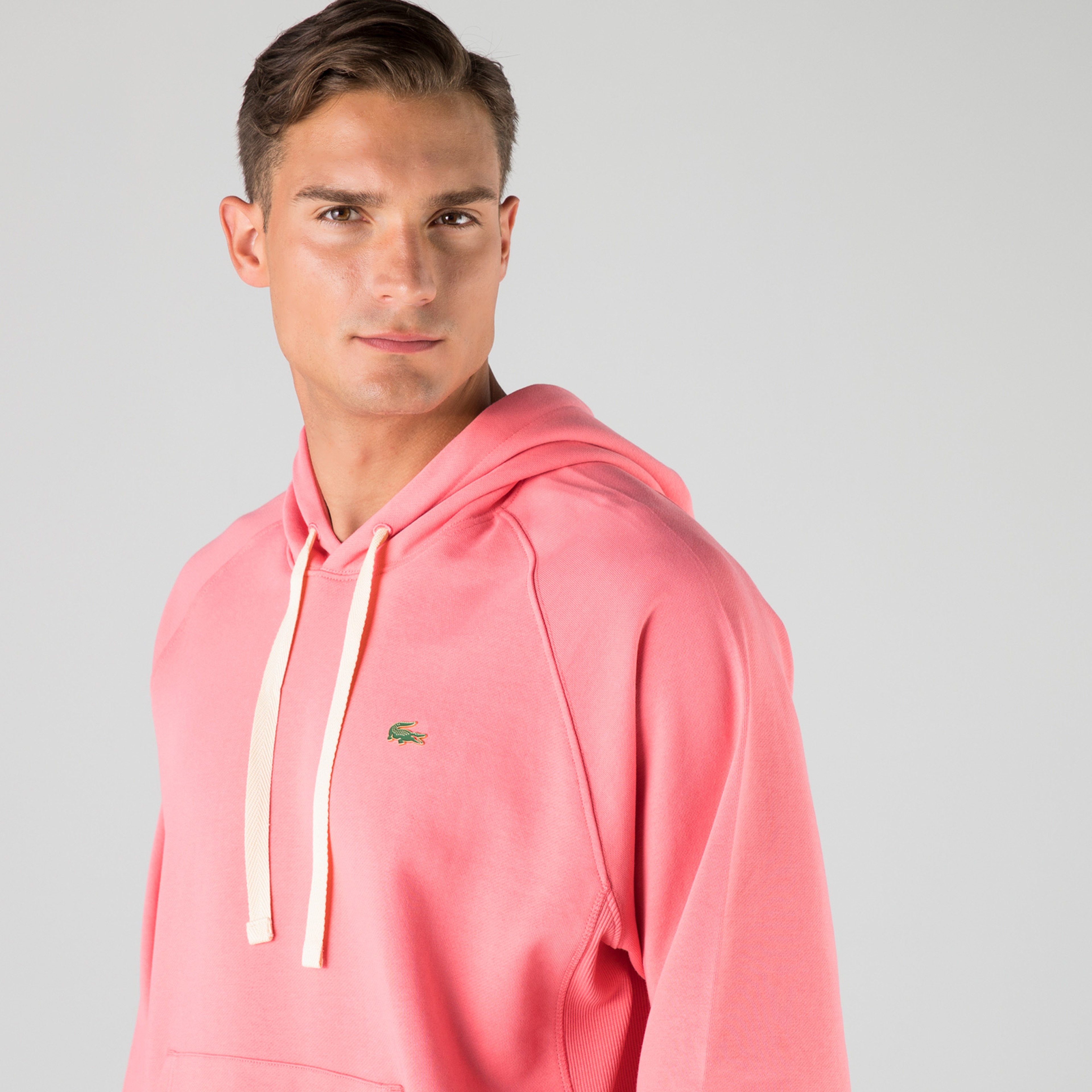 Lacoste L!ve Erkek Loose Fit Kapüşonlu Pembe Sweatshirt