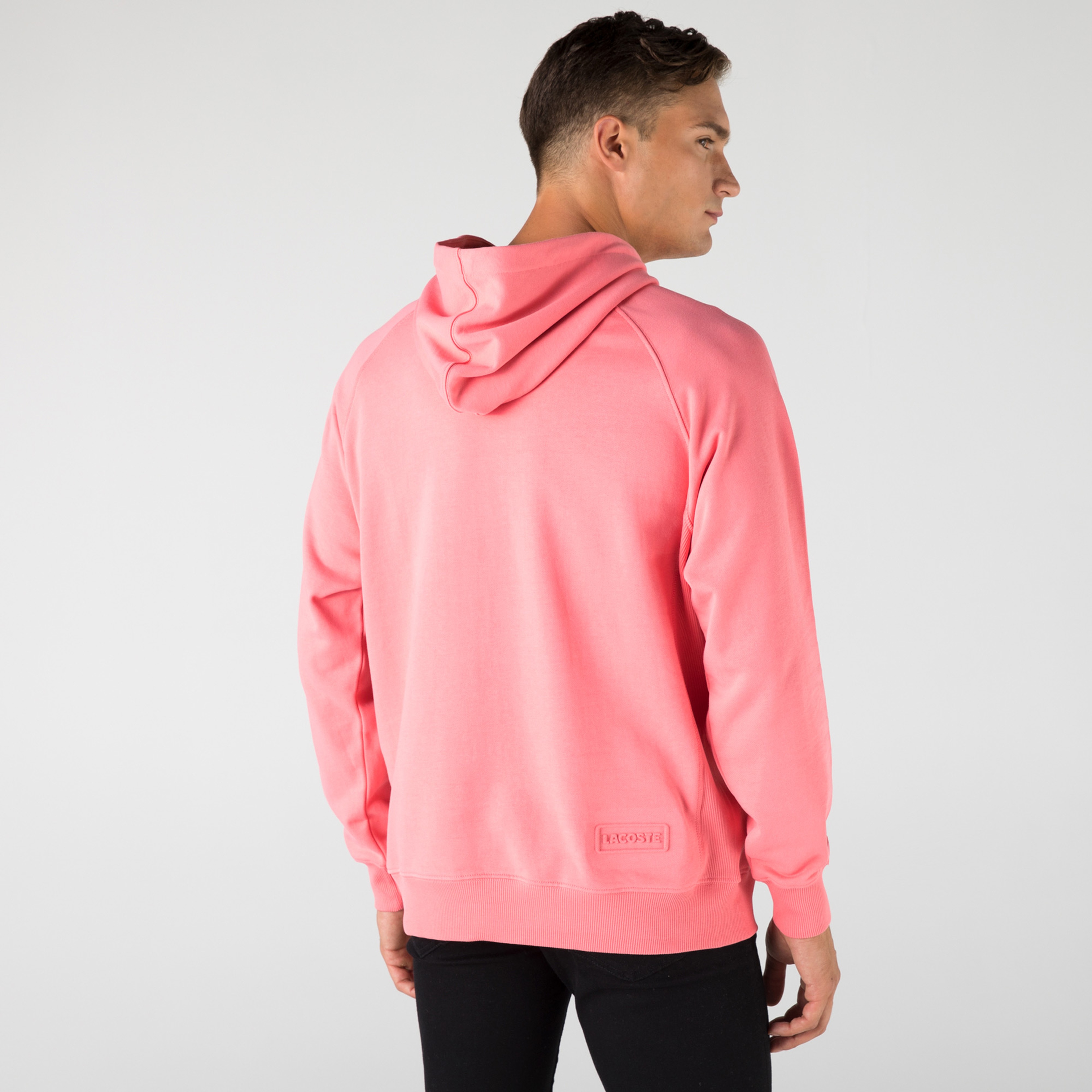 Lacoste L!ve Erkek Loose Fit Kapüşonlu Pembe Sweatshirt