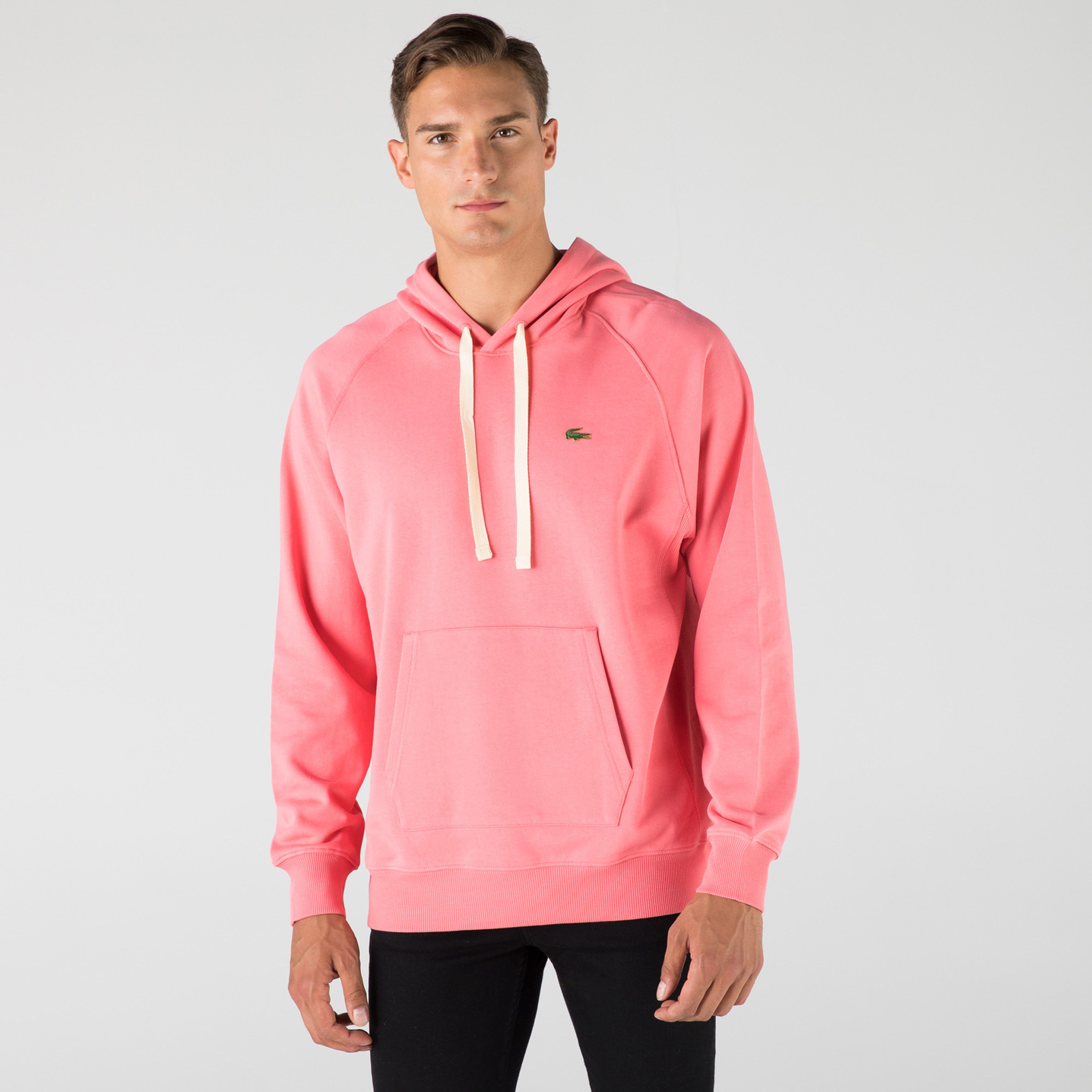 Lacoste L!ve Erkek Loose Fit Kapüşonlu Pembe Sweatshirt