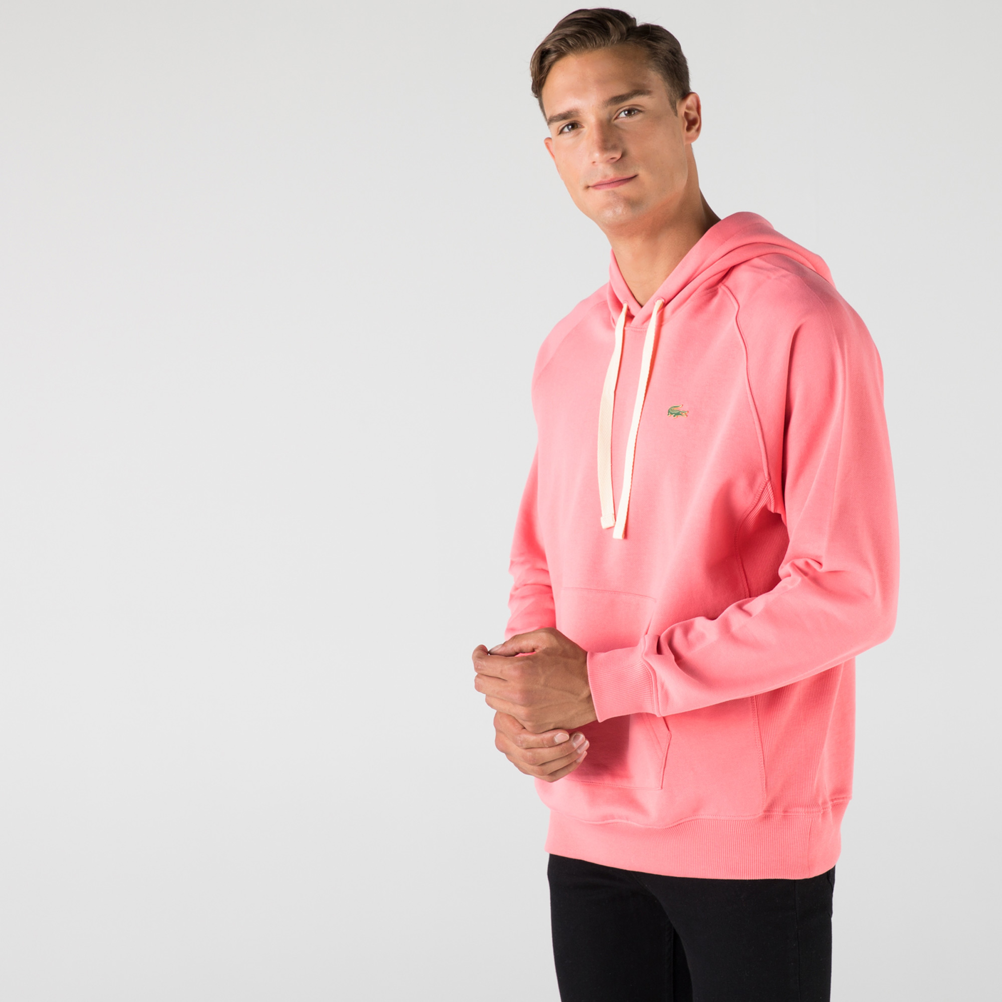 Lacoste L!ve Erkek Loose Fit Kapüşonlu Pembe Sweatshirt