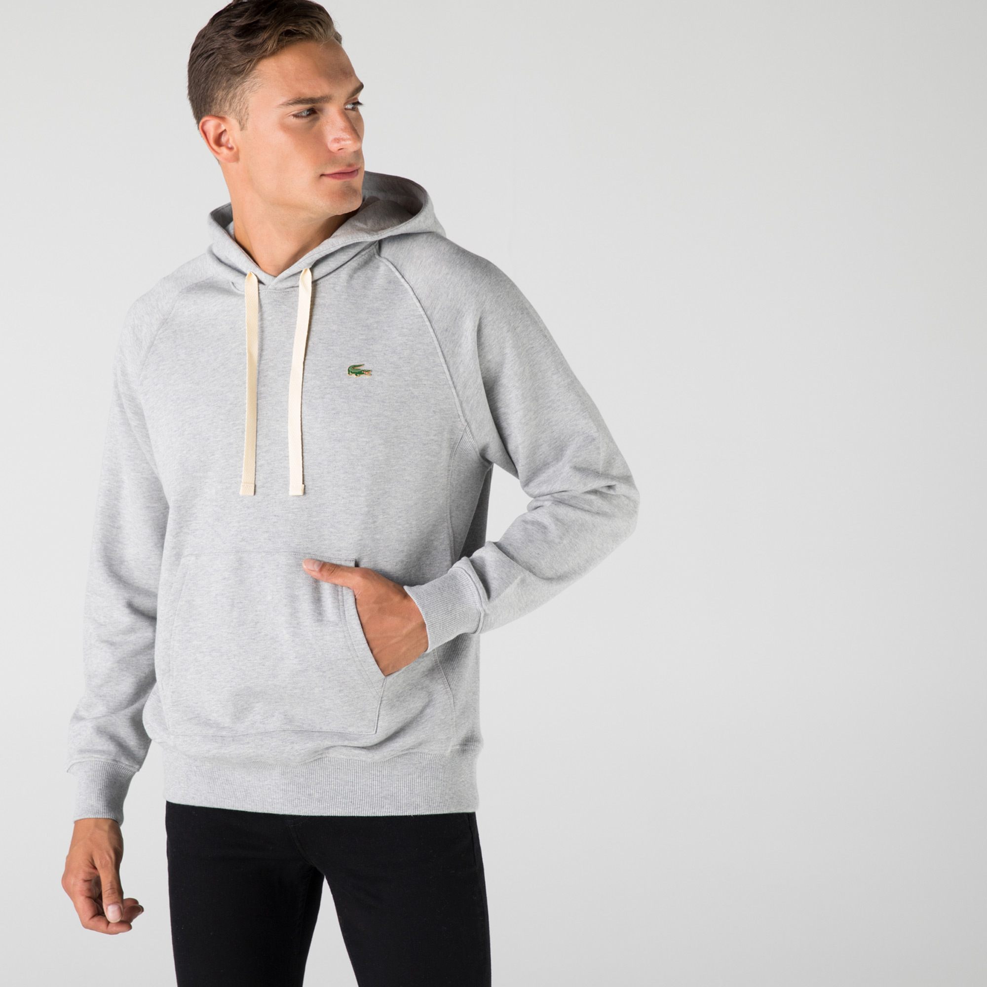 Lacoste L!ve Erkek Loose Fit Kapüşonlu Gri Sweatshirt