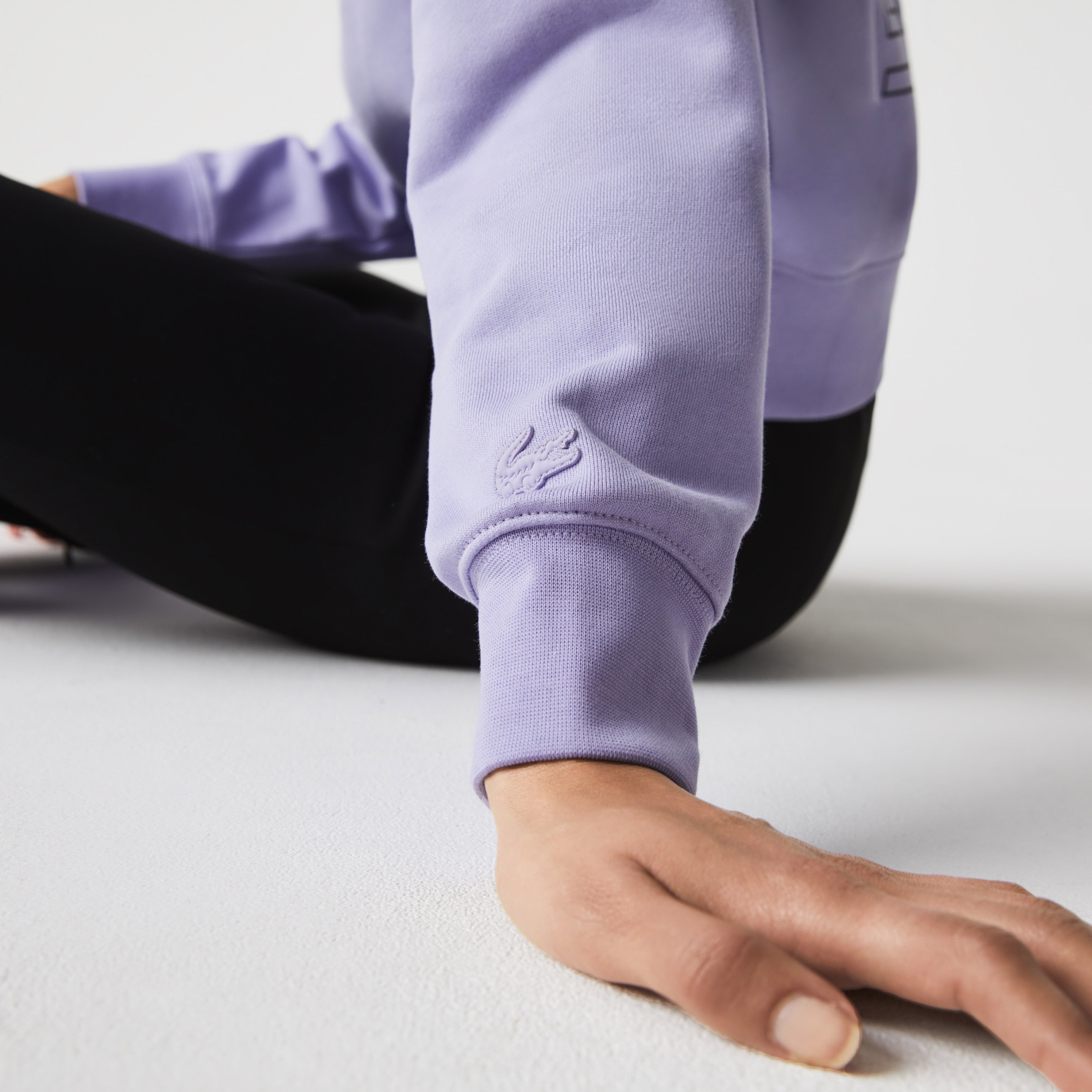 Lacoste L!ve Kadın Boxy Fit Bisiklet Yaka Baskılı Mor Sweatshirt