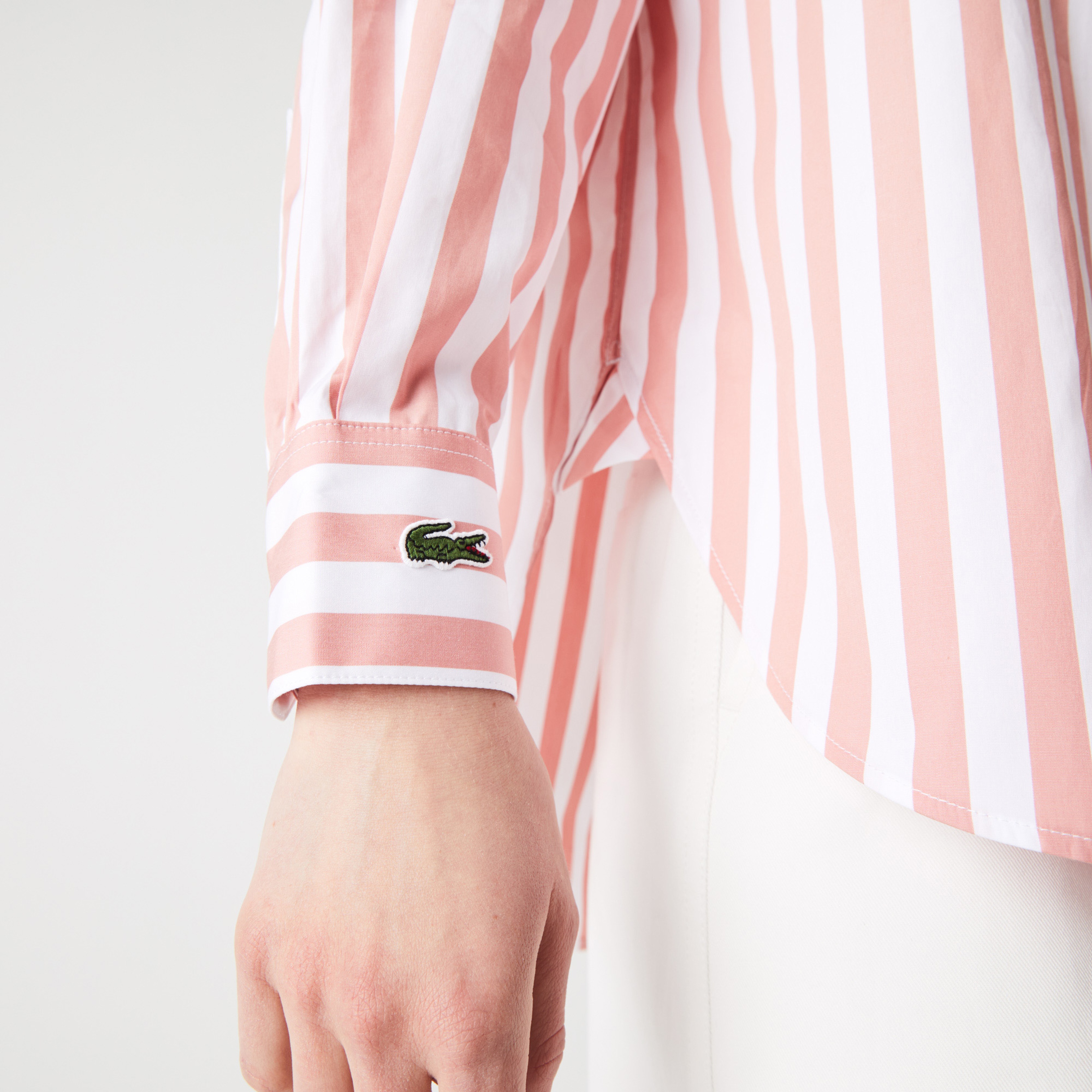 Lacoste Kadın Relaxed Fit Oversize Çizgili Kırmızı Gömlek