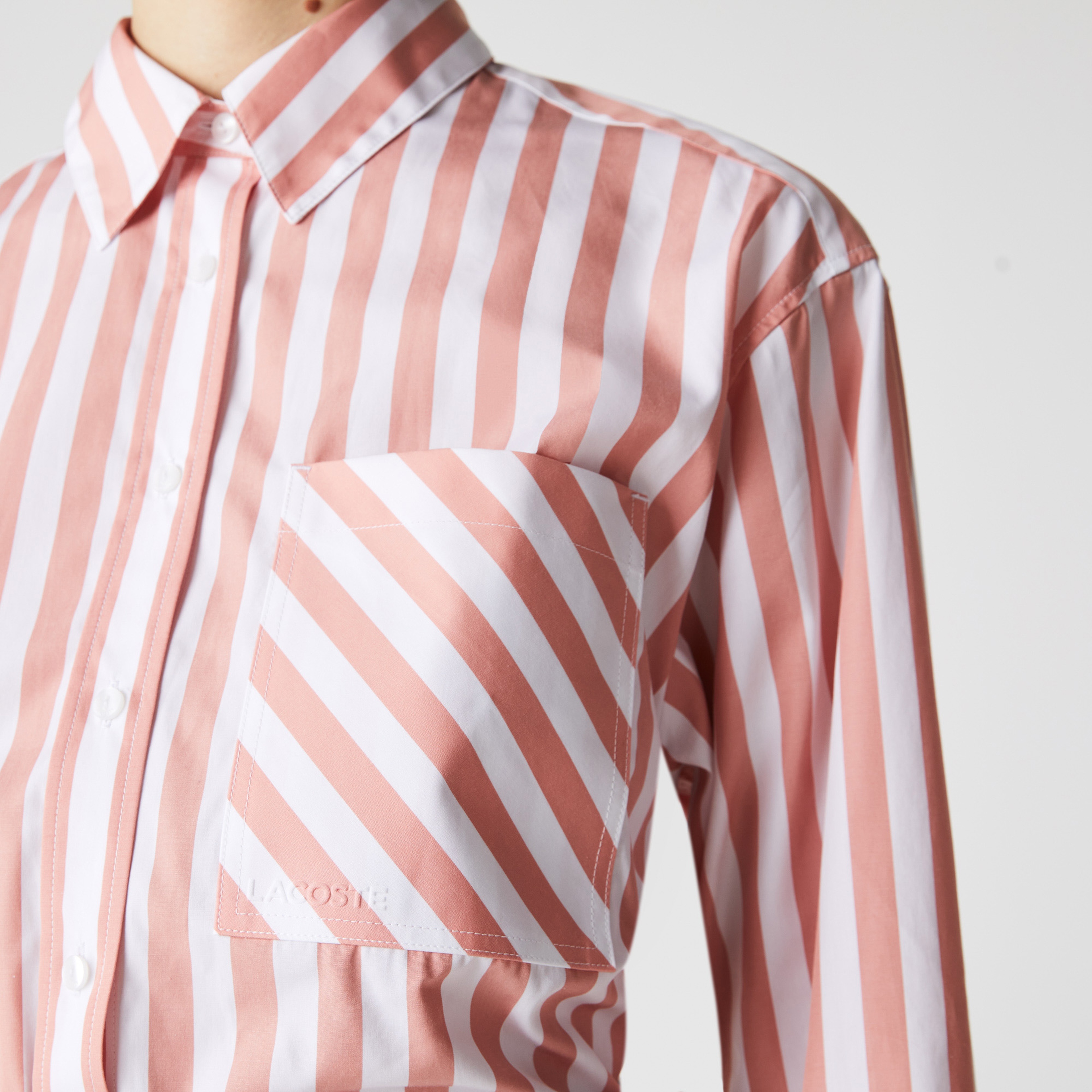 Lacoste Kadın Relaxed Fit Oversize Çizgili Kırmızı Gömlek