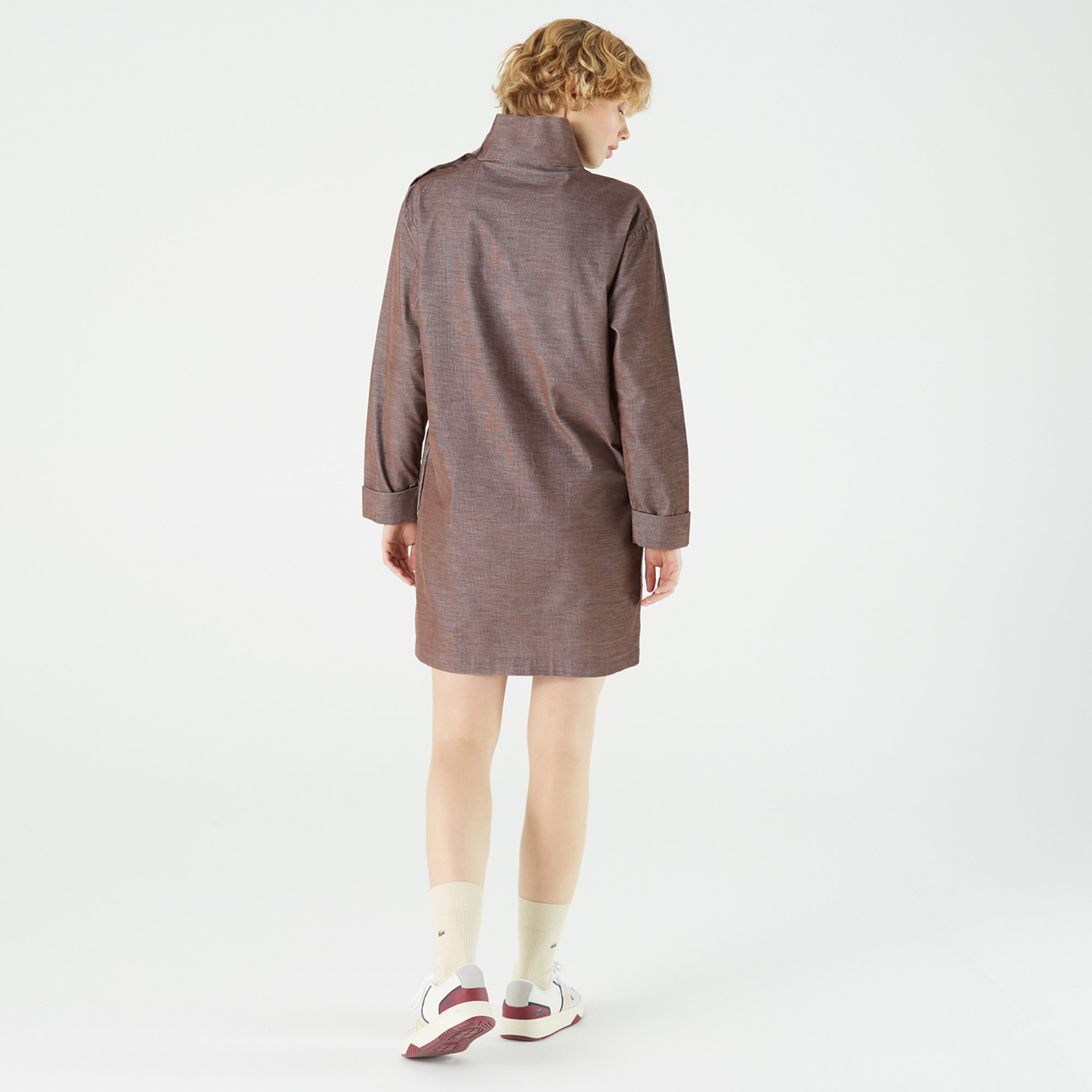 Lacoste Kadın Regular Fit Uzun Kollu Boğazlı Yaka Kahverengi Elbise