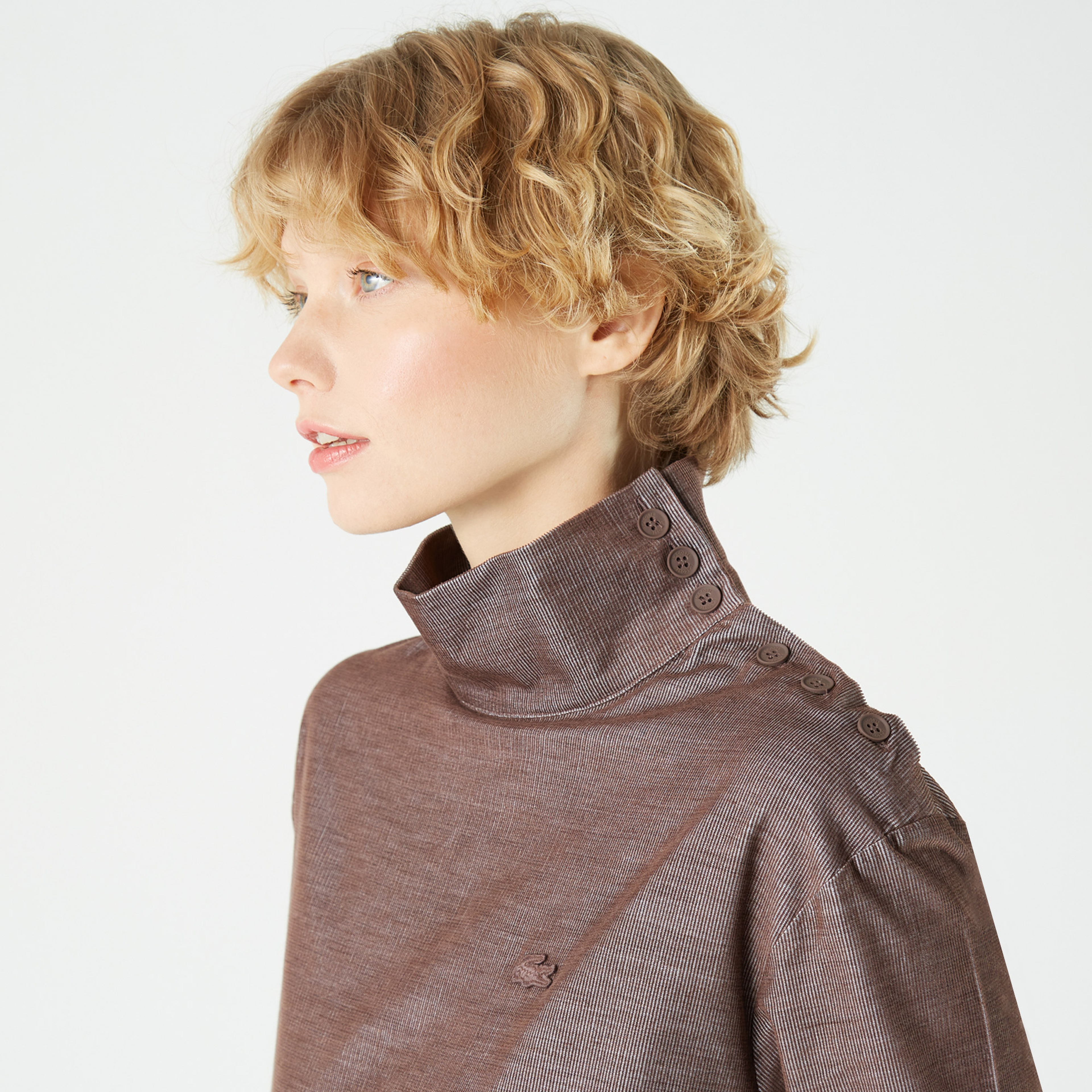 Lacoste Kadın Regular Fit Uzun Kollu Boğazlı Yaka Kahverengi Elbise