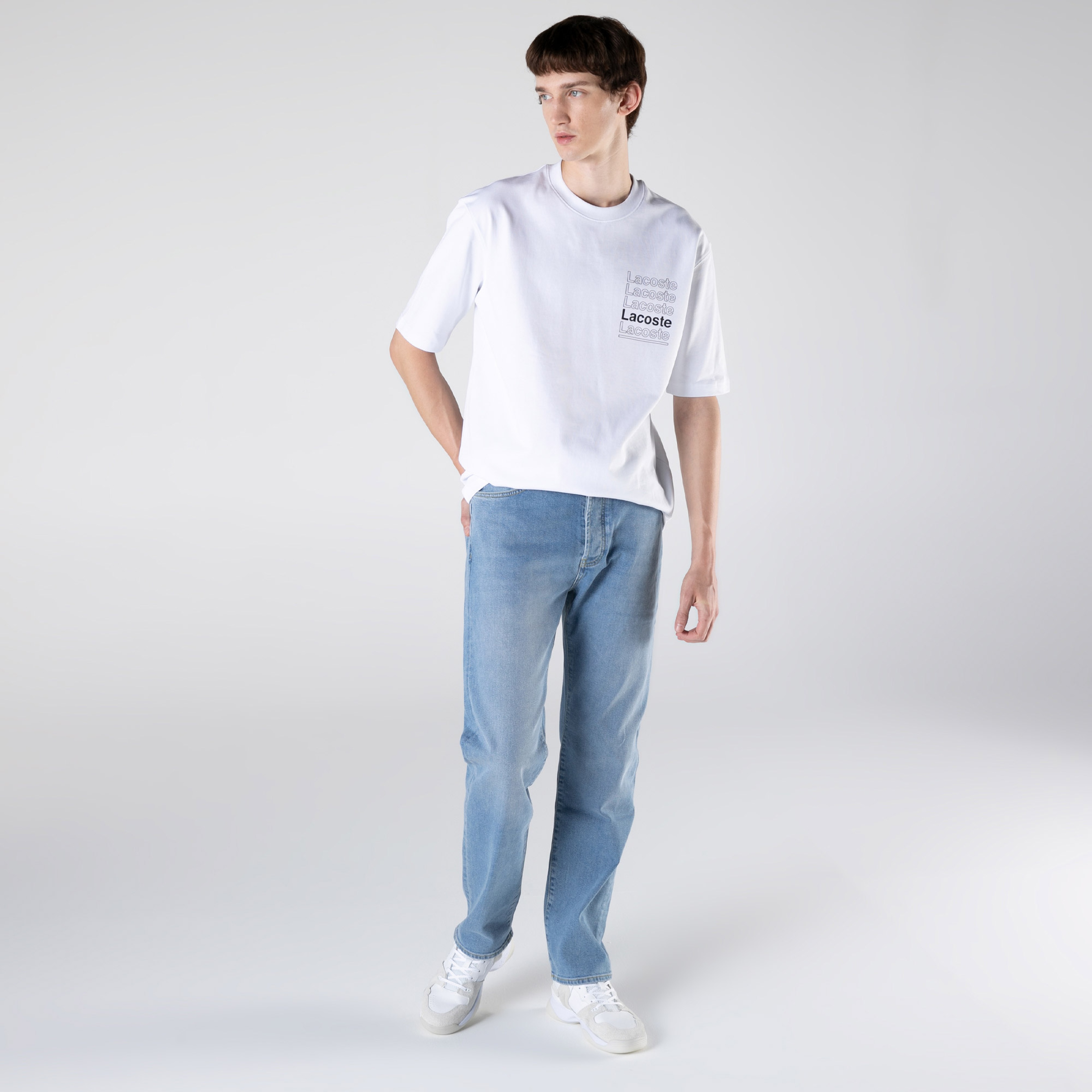 Lacoste L!VE Erkek Relaxed Fit Açık Mavi Denim Pantolon