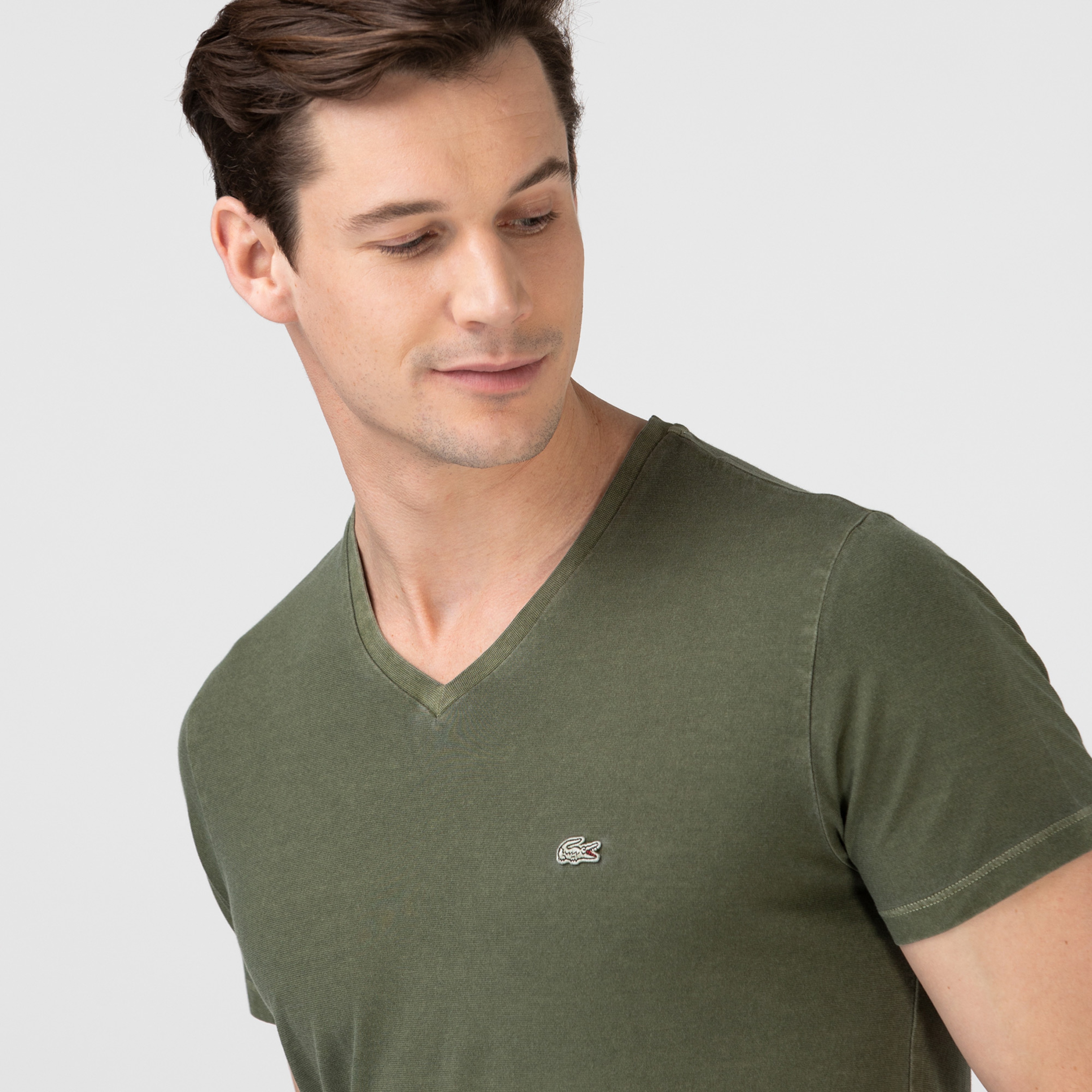 Lacoste Erkek Slim Fit V Yaka Haki T-Shirt