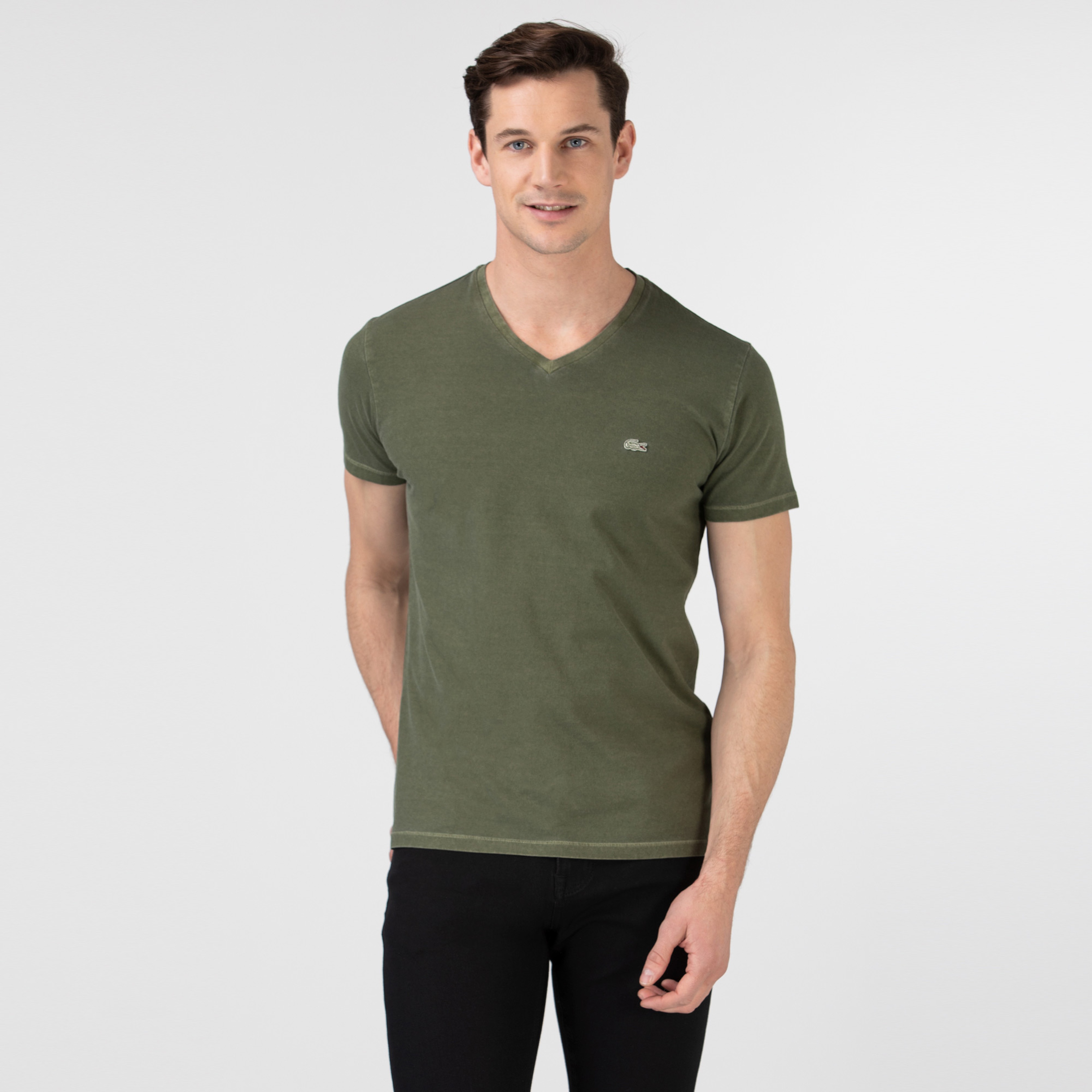 Lacoste Erkek Slim Fit V Yaka Haki T-Shirt