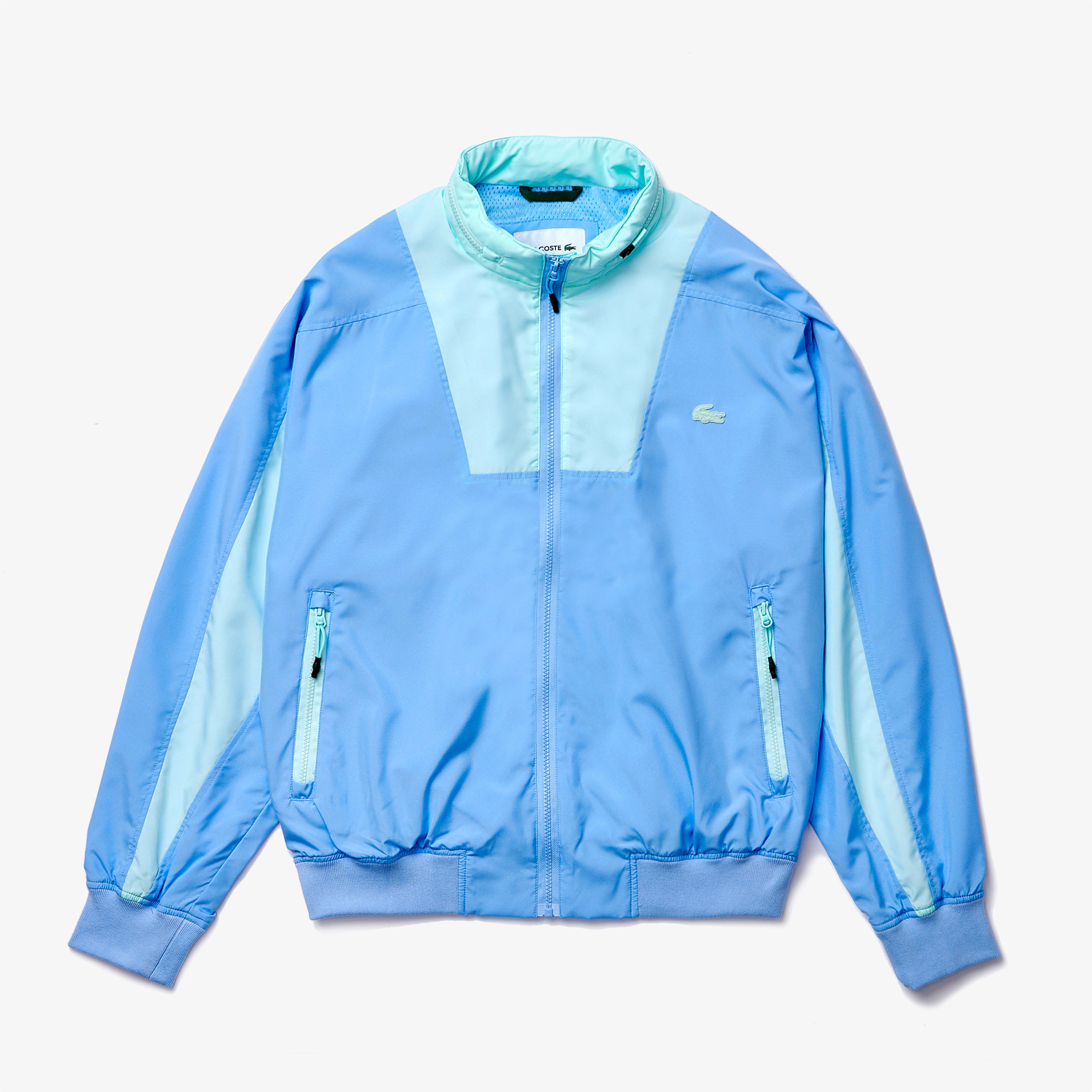 Lacoste Erkek Dik Yaka Renk Bloklu Fermuarlı Kapüşonlu Mavi - Açık Yeşil Rüzgarlık