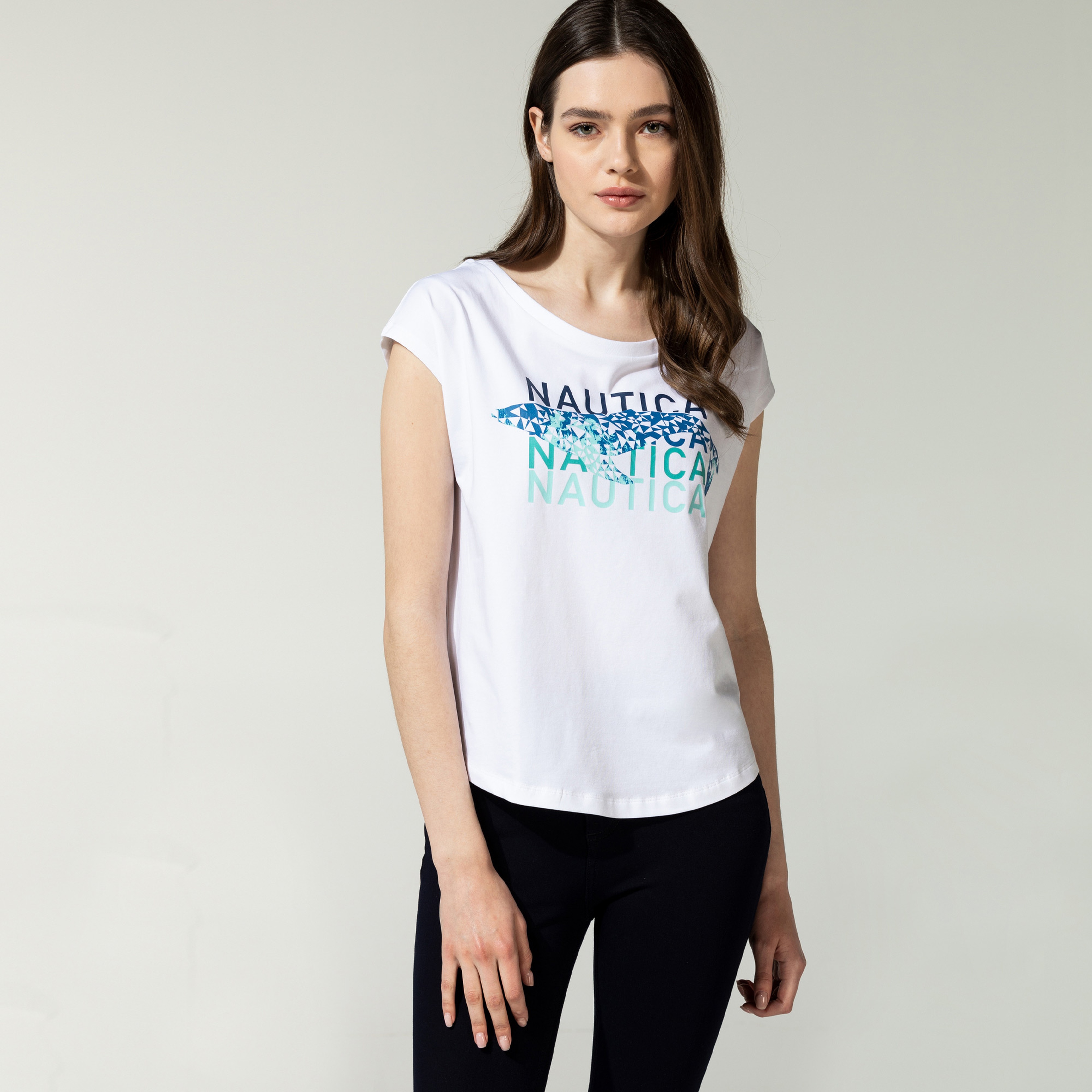 Nautica Kadın Beyaz Baskılı T-shirt