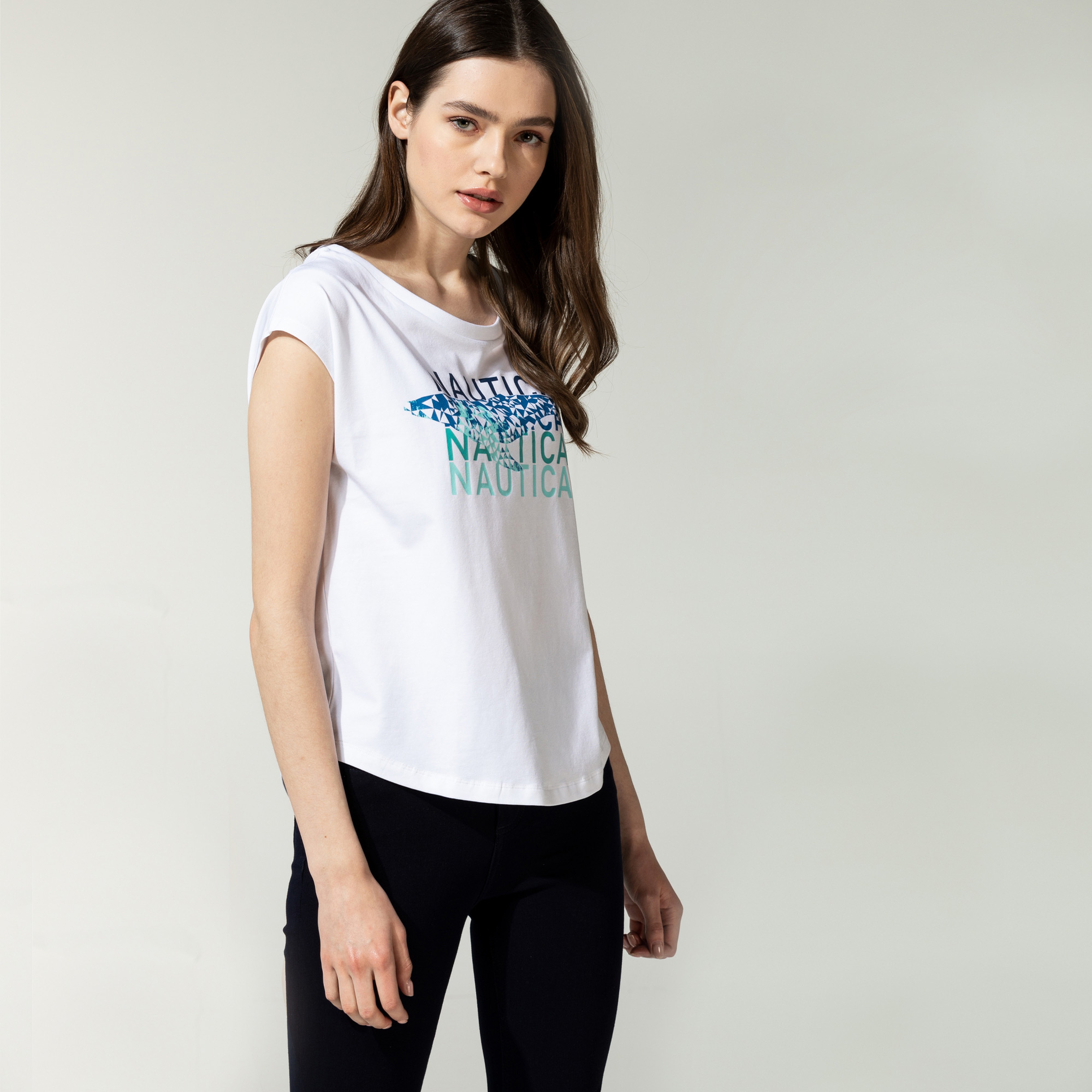 Nautica Kadın Beyaz Baskılı T-shirt
