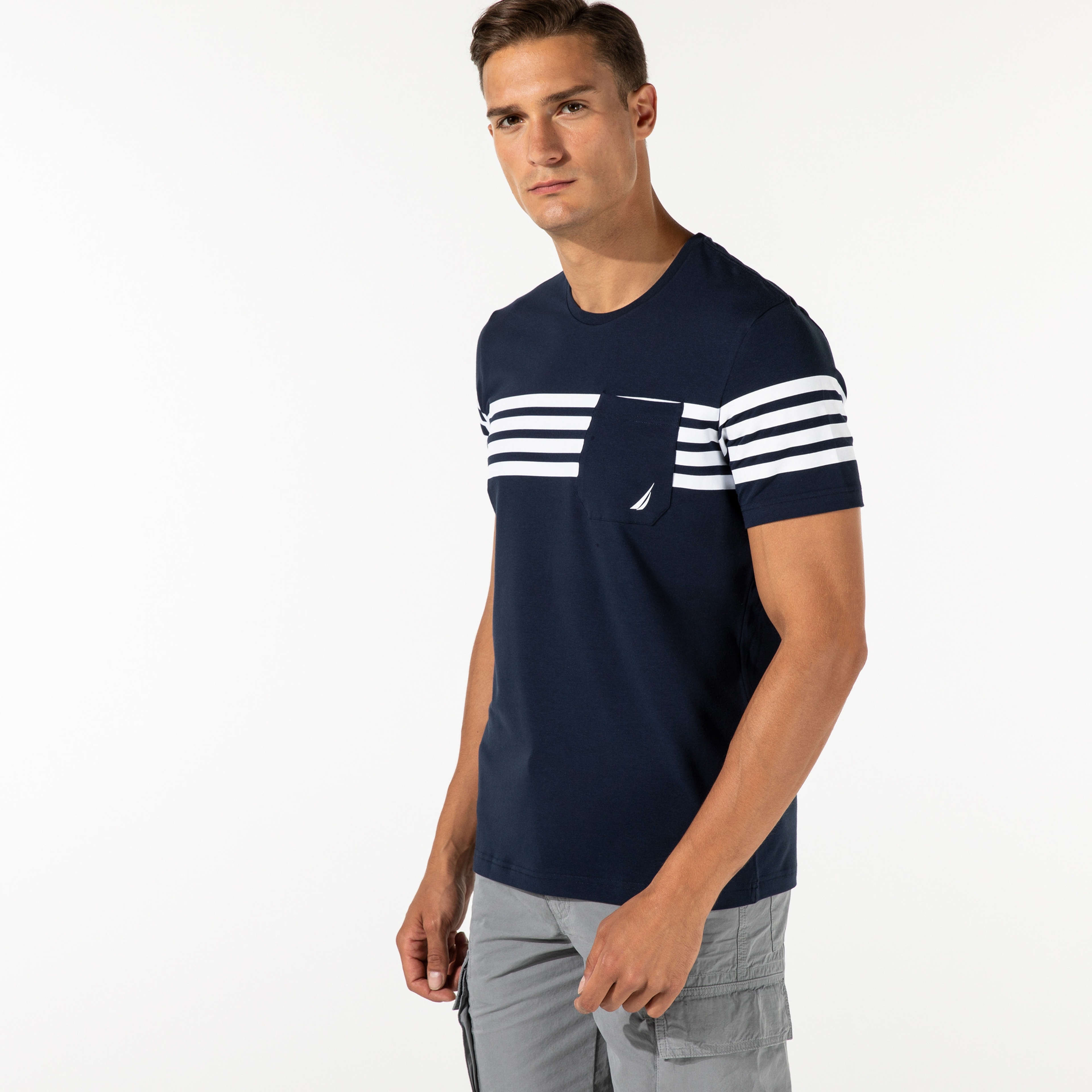 NAUTICA ERKEK LACİVERT ÇİZGİLİ KISA KOLLU T-SHIRT