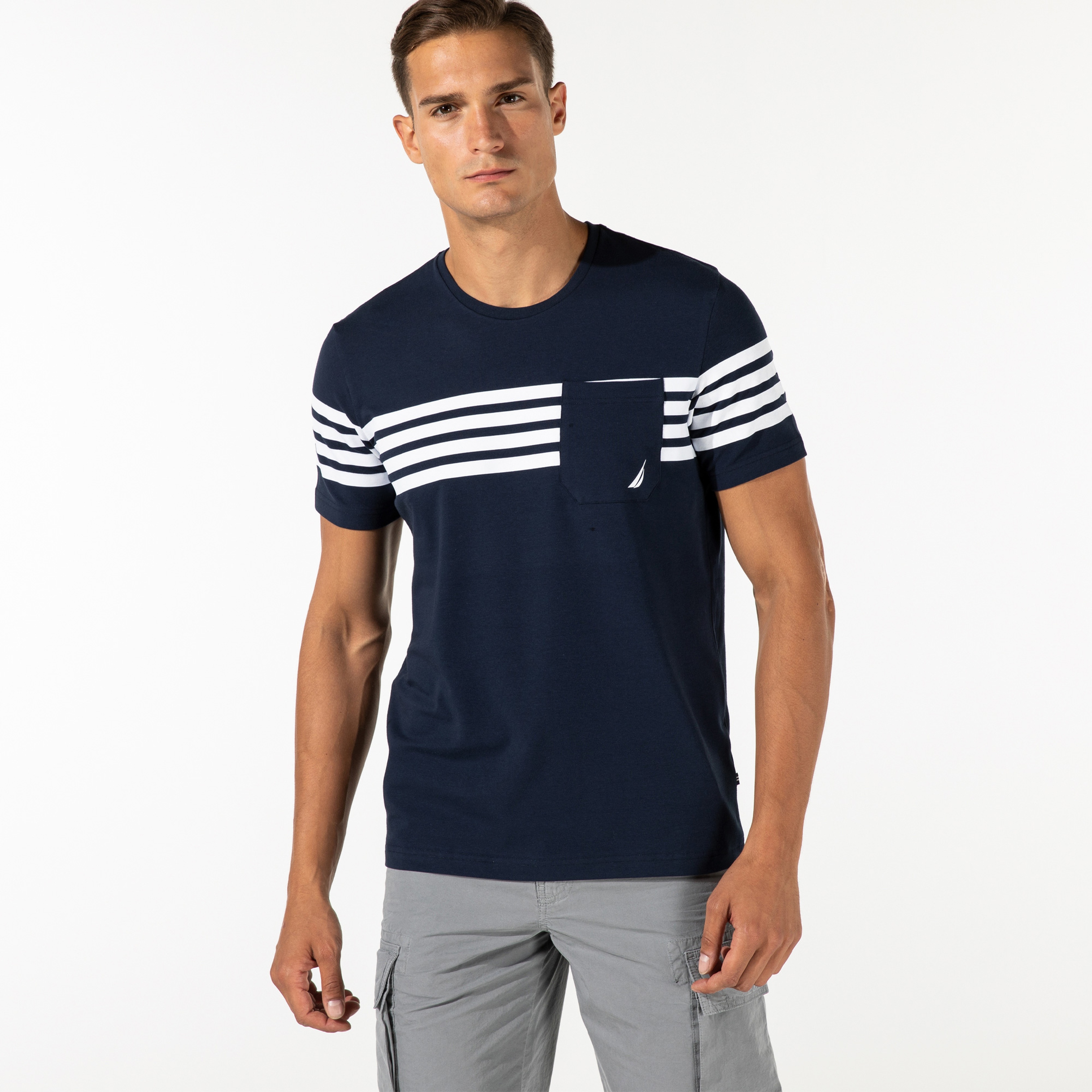 NAUTICA ERKEK LACİVERT ÇİZGİLİ KISA KOLLU T-SHIRT