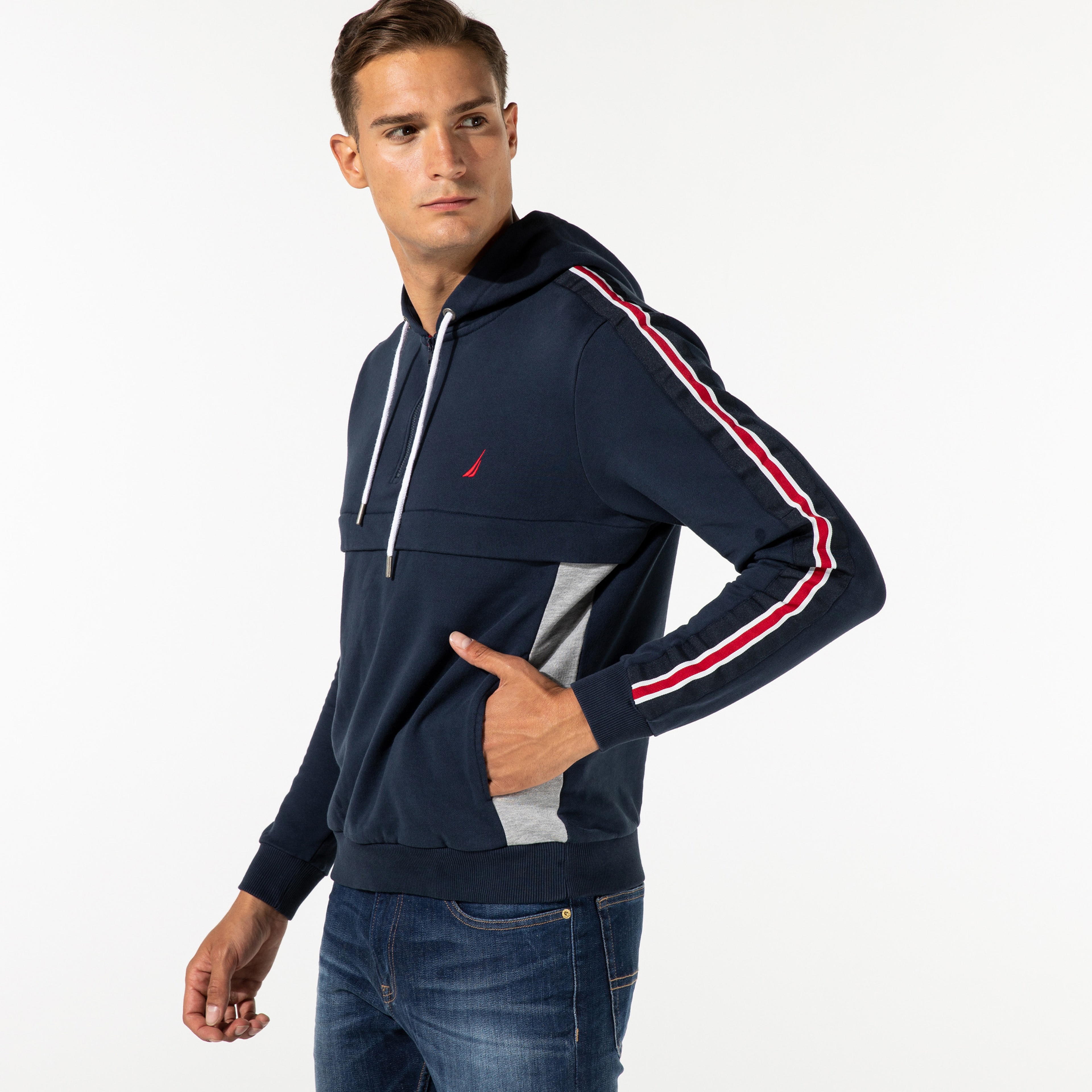 NAUTICA ERKEK LACİVERT BLOK DESENLİ SWEATSHIRT