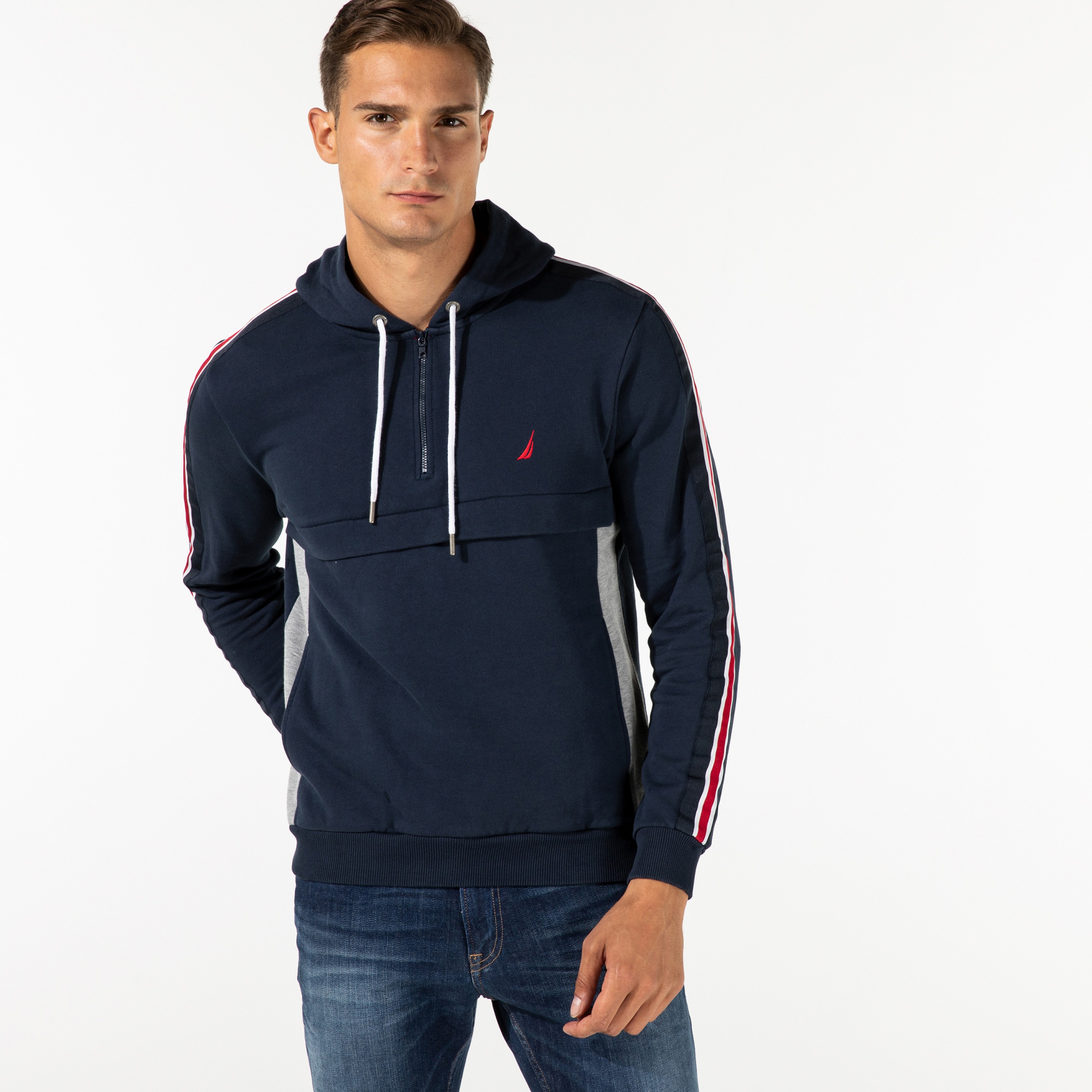 NAUTICA ERKEK LACİVERT BLOK DESENLİ SWEATSHIRT