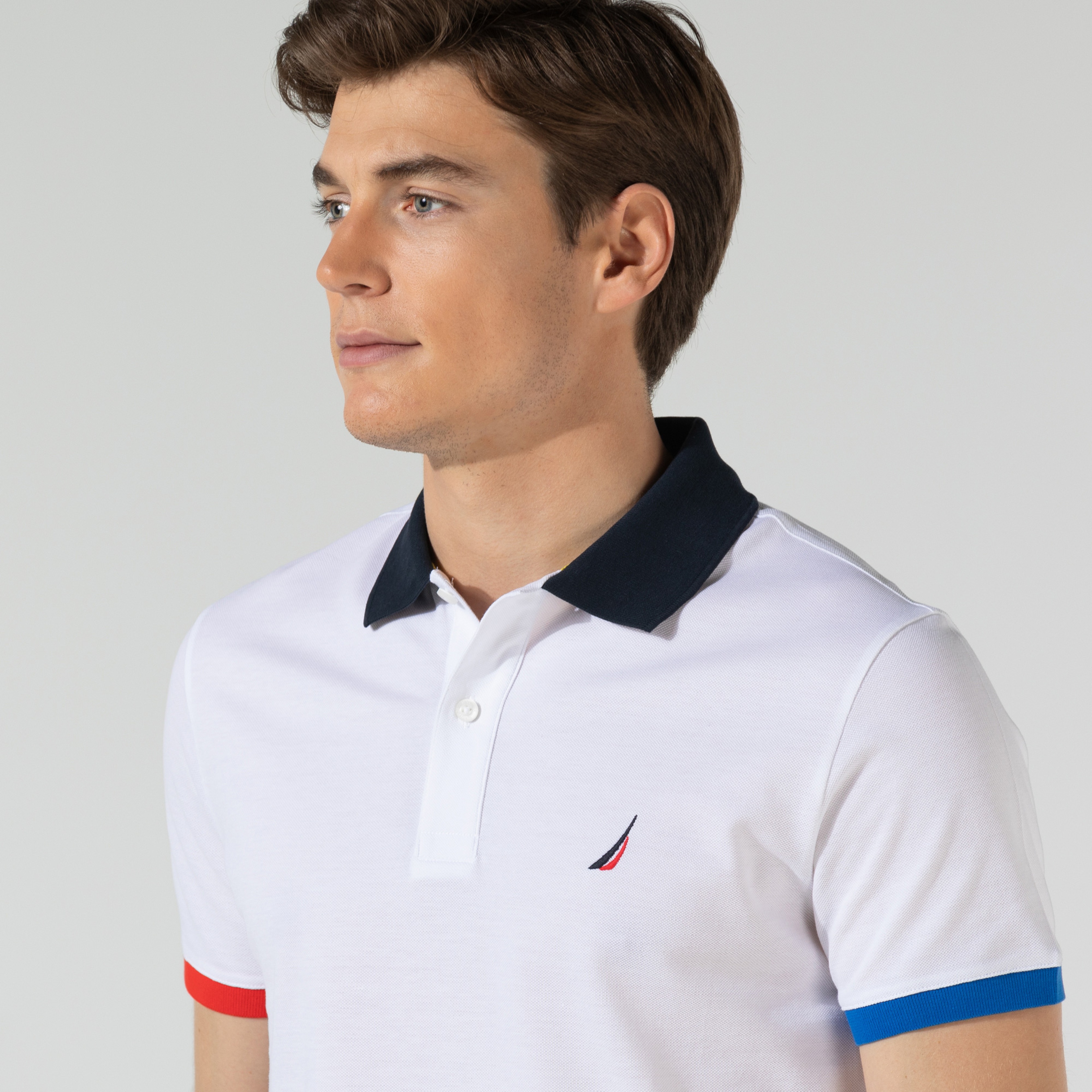 NAUTICA ERKEK BEYAZ SLIM FIT KISA KOLLU ÇİZGİLİ POLO