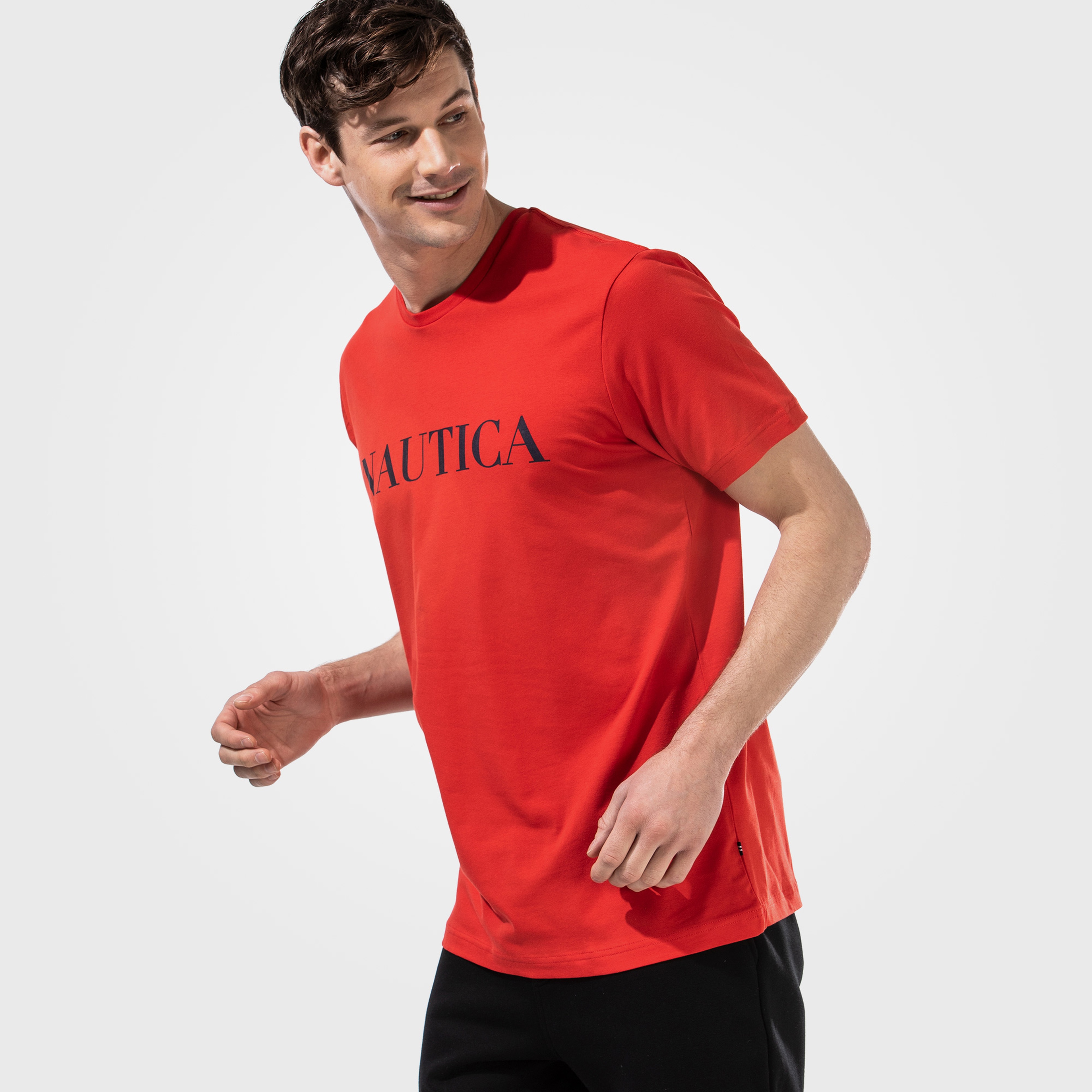 NAUTICA ERKEK KIRMIZI KISA KOLLU BASKILI TSHIRT
