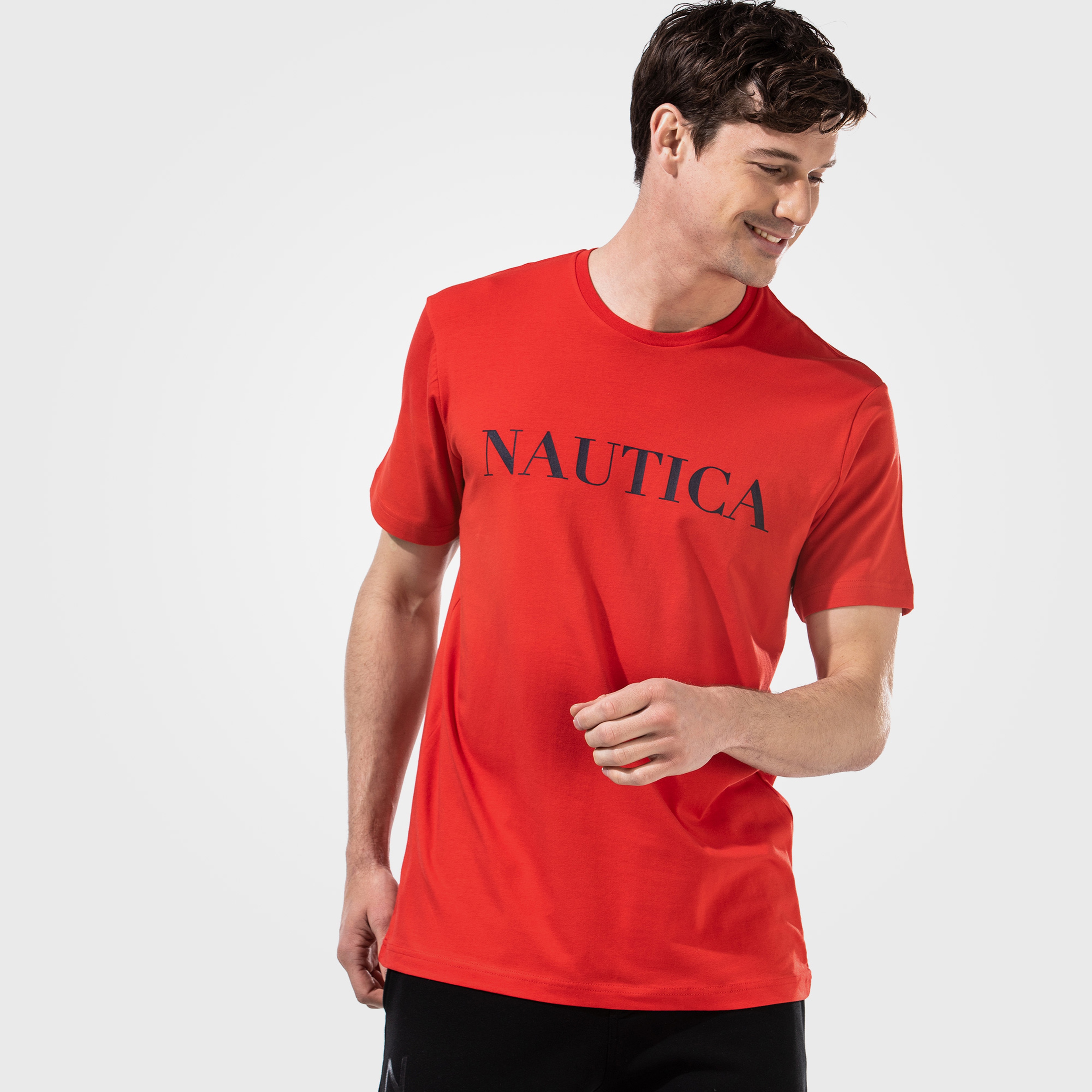 NAUTICA ERKEK KIRMIZI KISA KOLLU BASKILI TSHIRT