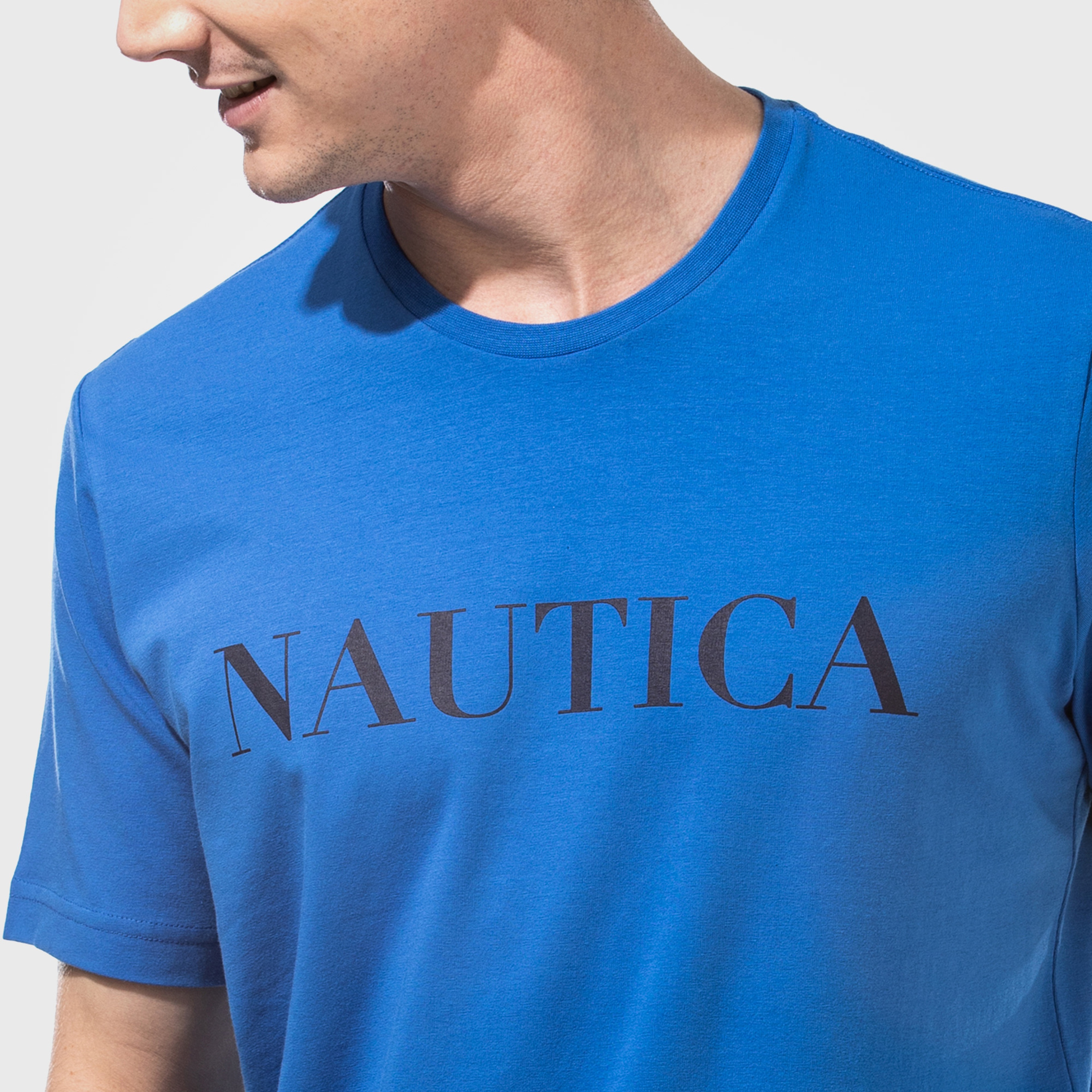 NAUTICA ERKEK MAVİ KISA KOLLU BASKILI TSHIRT