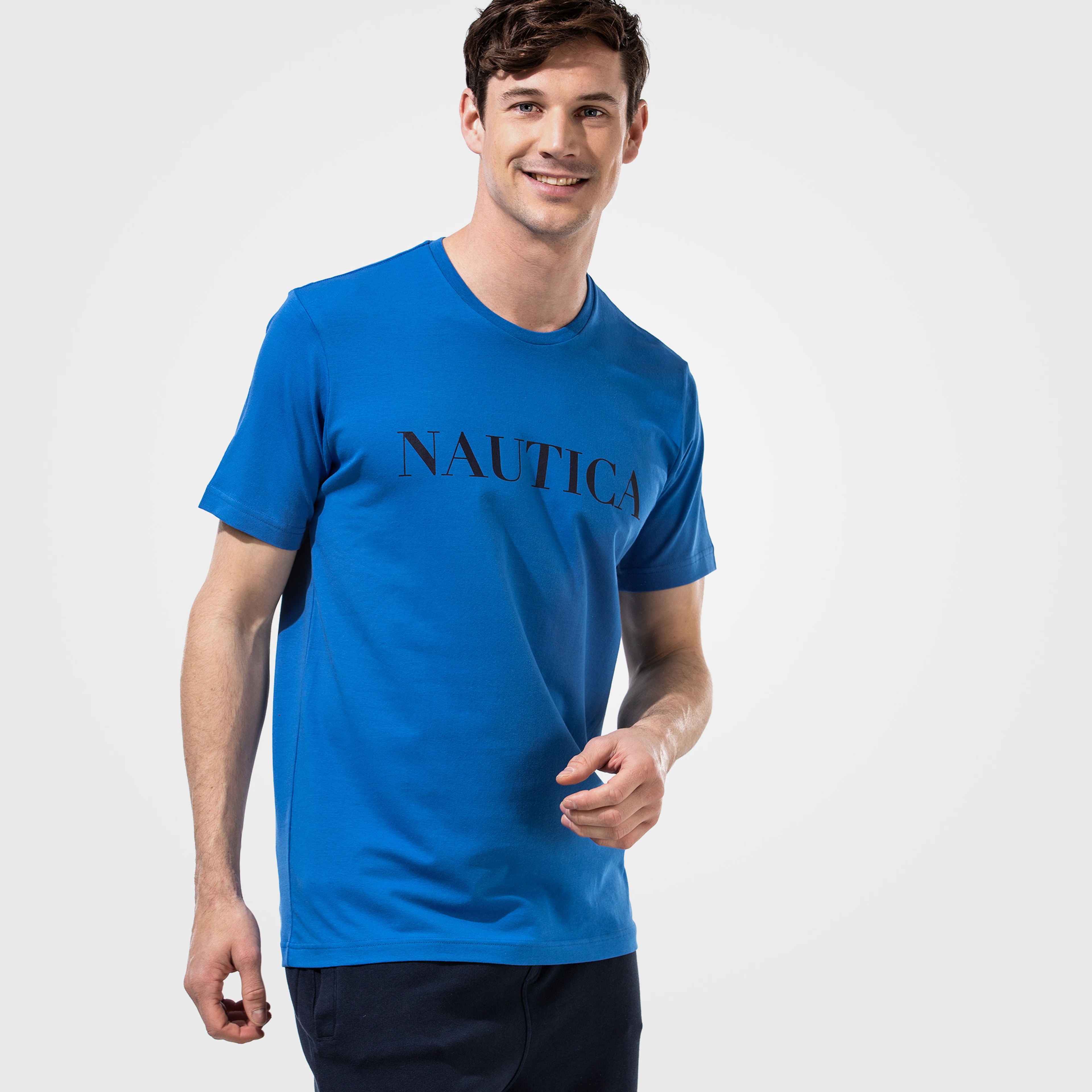 NAUTICA ERKEK MAVİ KISA KOLLU BASKILI TSHIRT