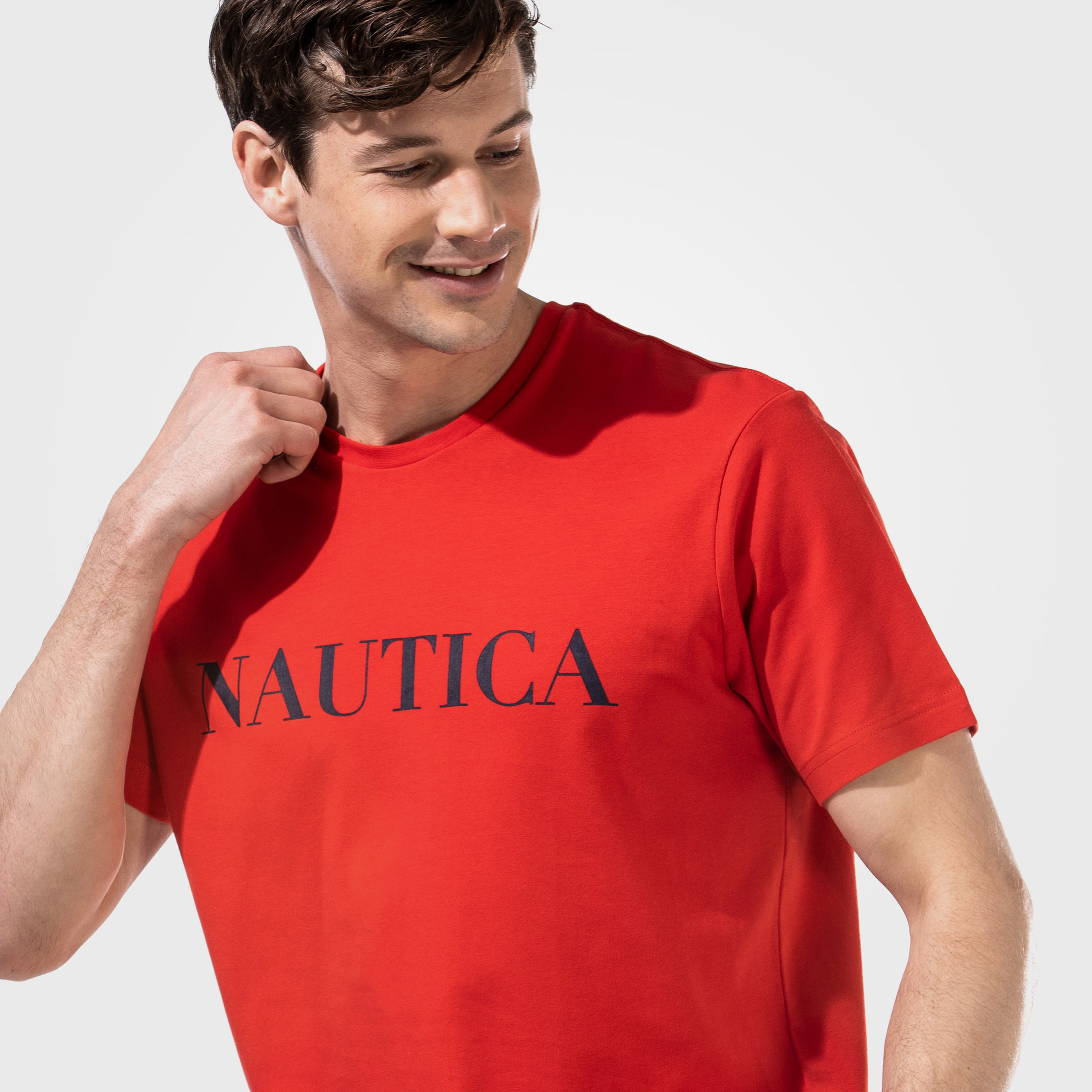 NAUTICA ERKEK KIRMIZI KISA KOLLU BASKILI TSHIRT