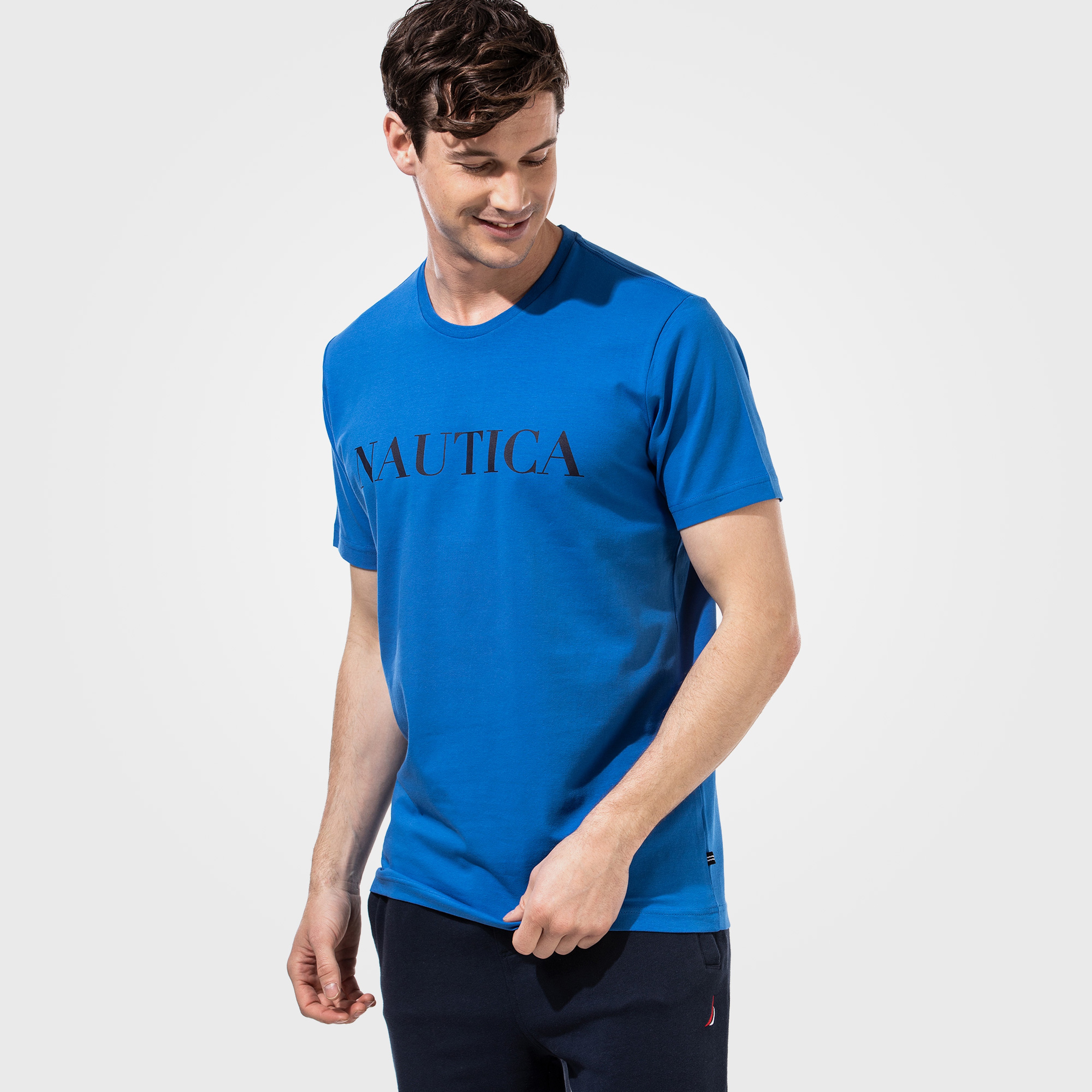 NAUTICA ERKEK MAVİ KISA KOLLU BASKILI TSHIRT