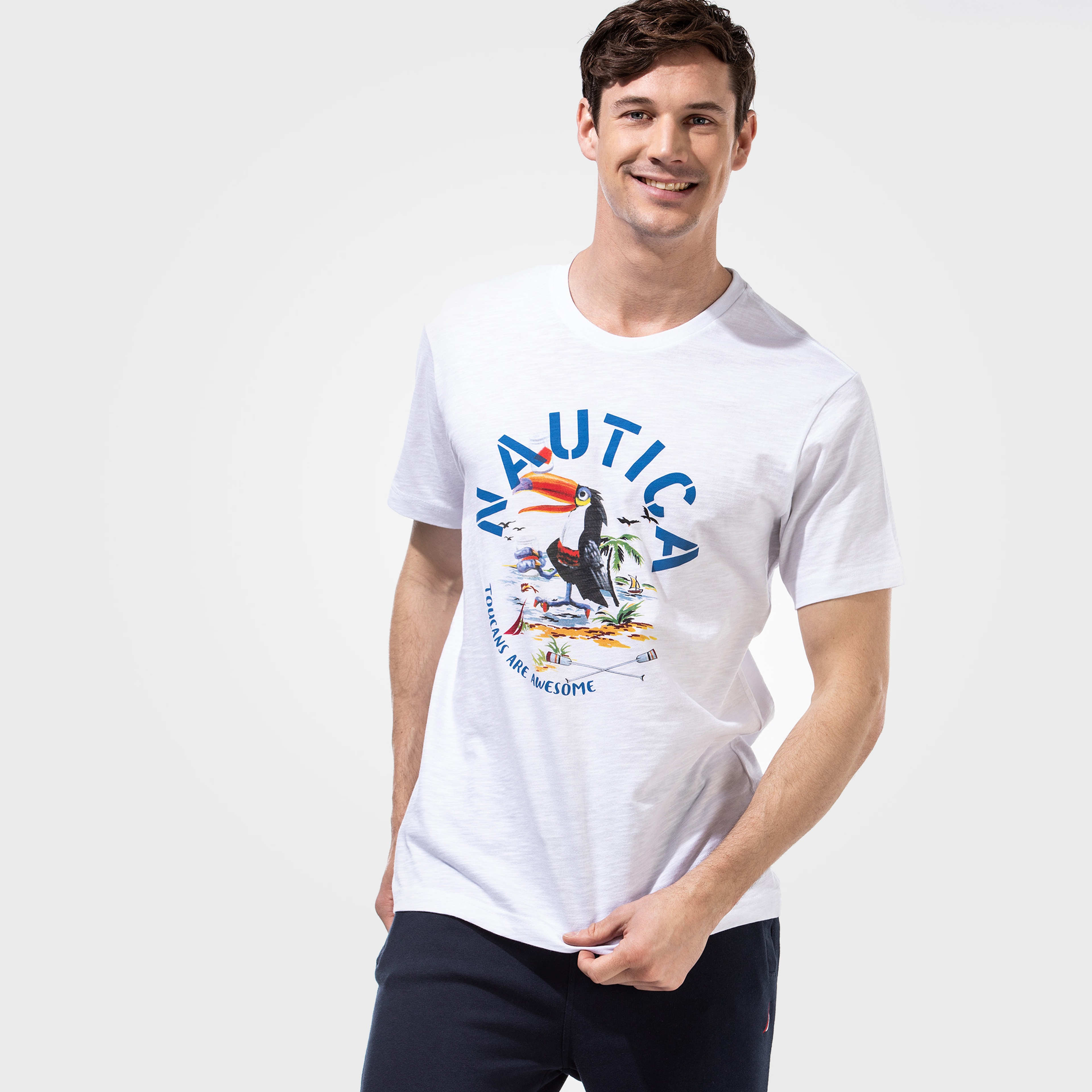 NAUTICA ERKEK BEYAZ KISA KOLLU BASKILI TSHIRT