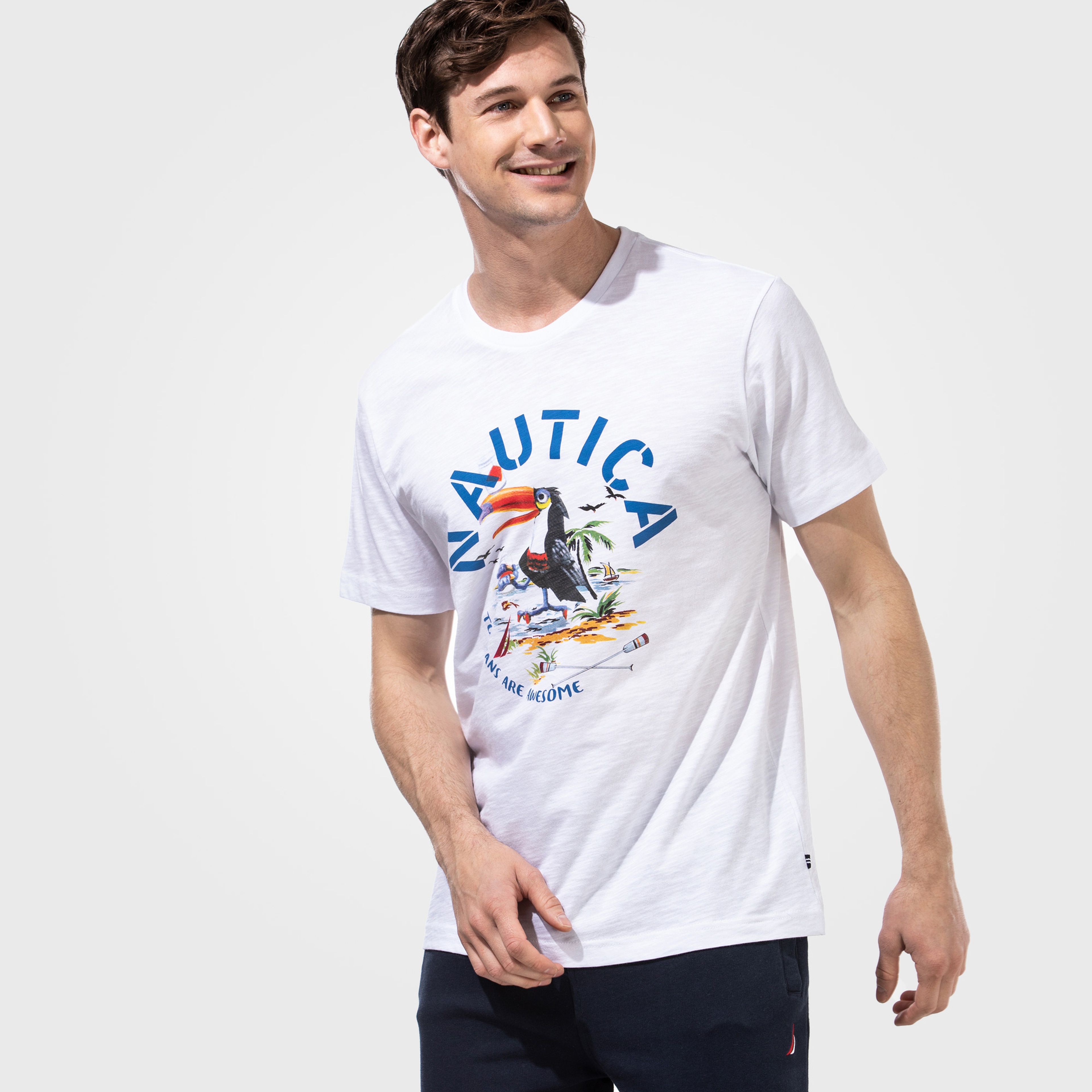 NAUTICA ERKEK BEYAZ KISA KOLLU BASKILI TSHIRT