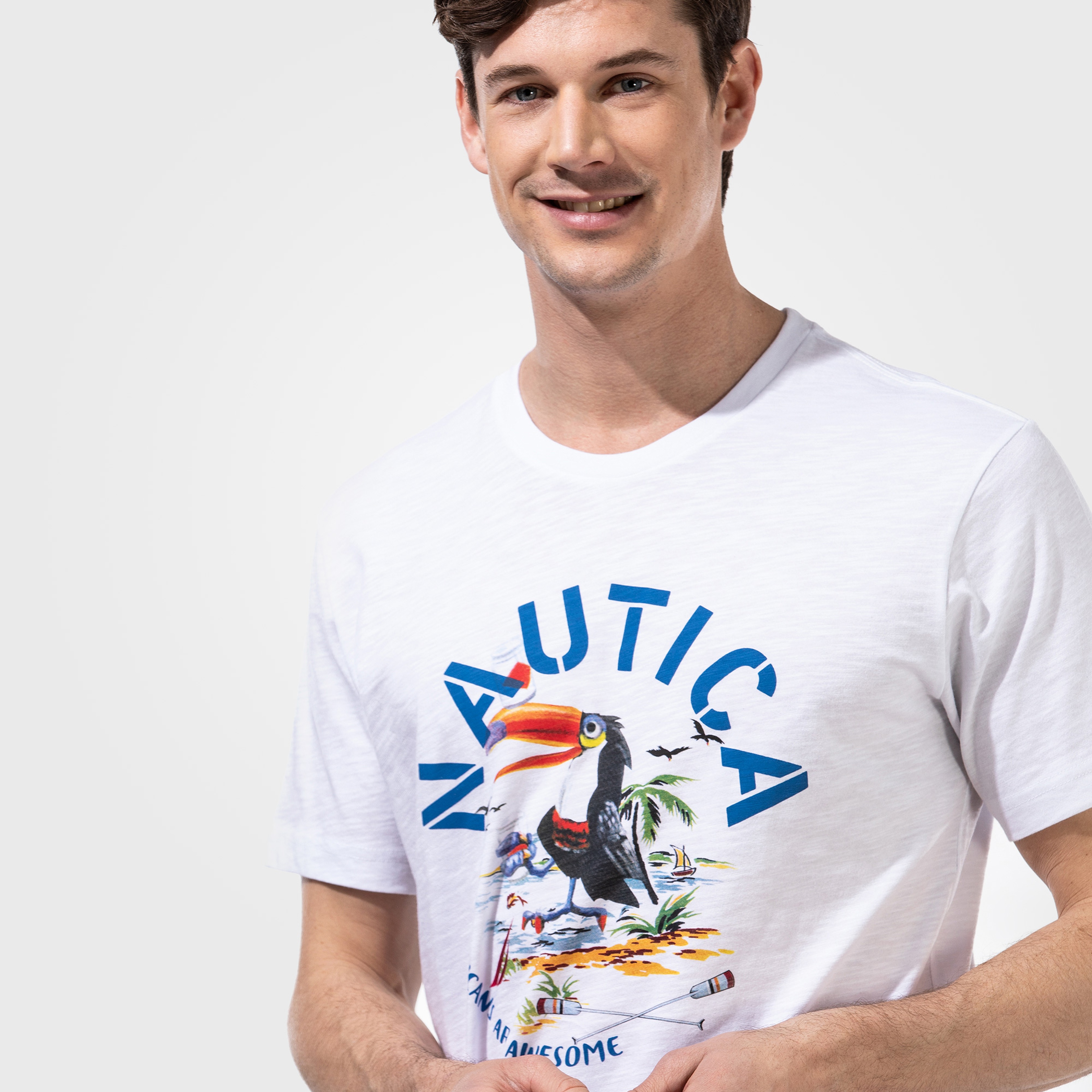 NAUTICA ERKEK BEYAZ KISA KOLLU BASKILI TSHIRT