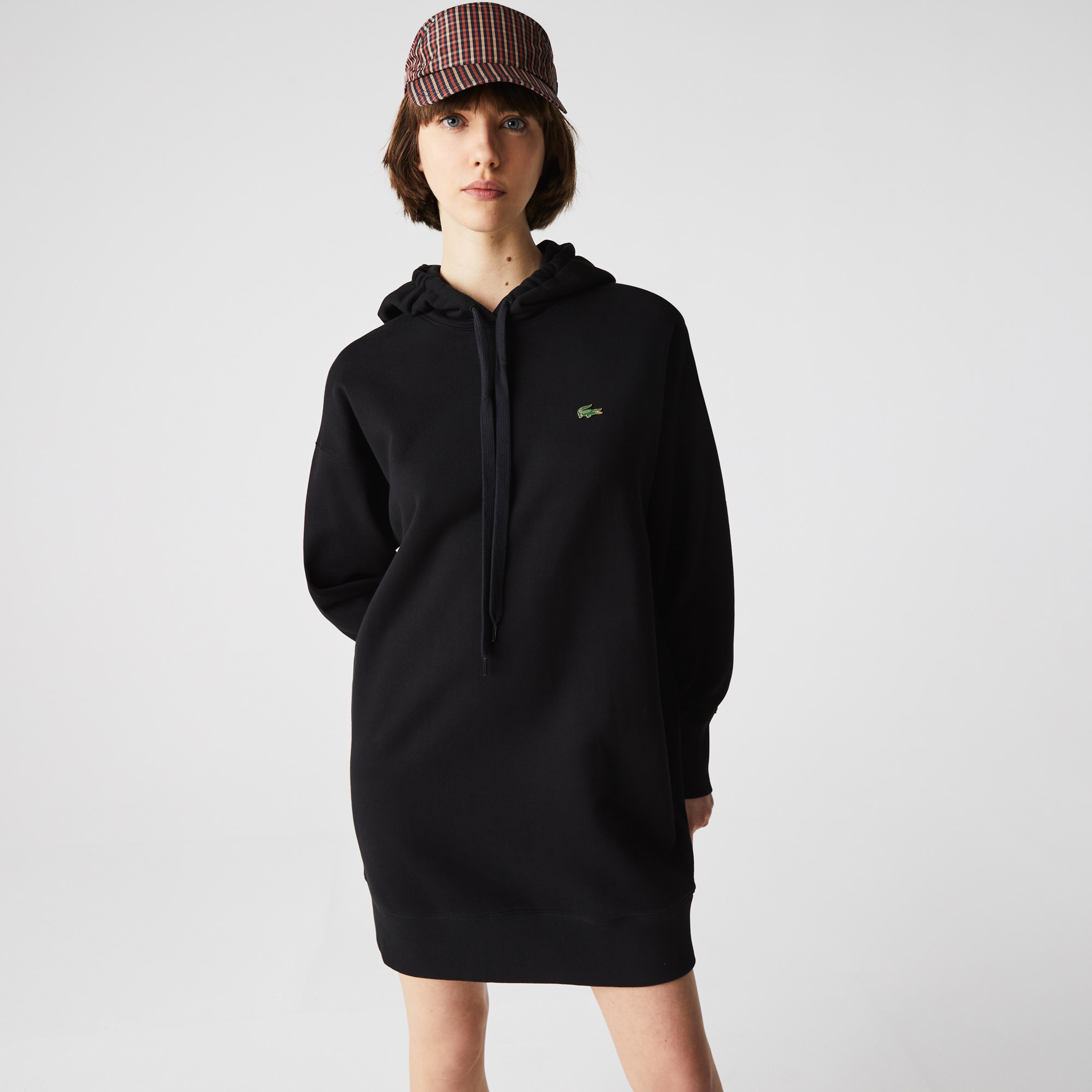 Lacoste L!VE Kadın Loose Fit Uzun Kollu Kapüşonlu Oversize Siyah Elbise
