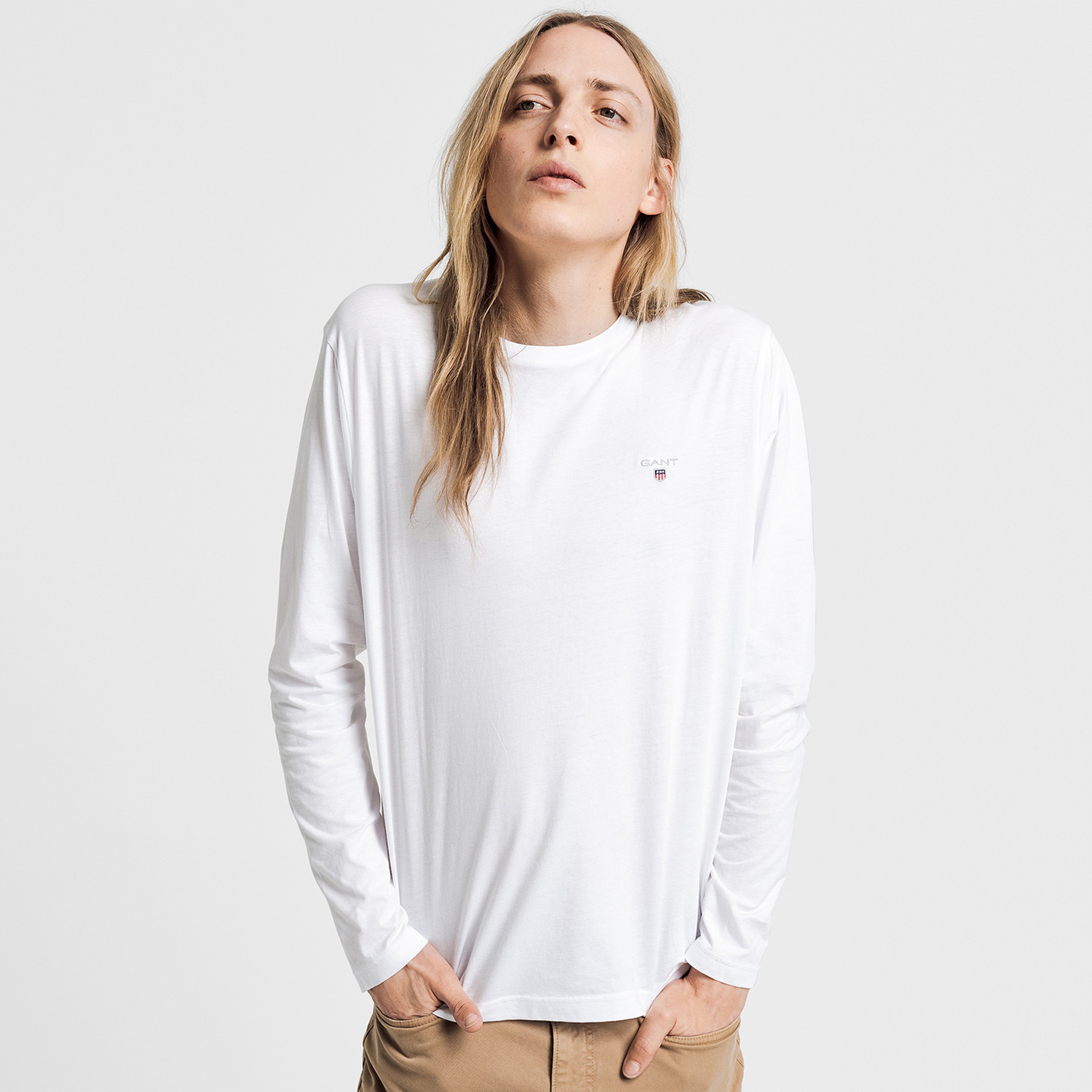 Gant Erkek Beyaz Regular Fit Bisiklet Yaka T-shirt